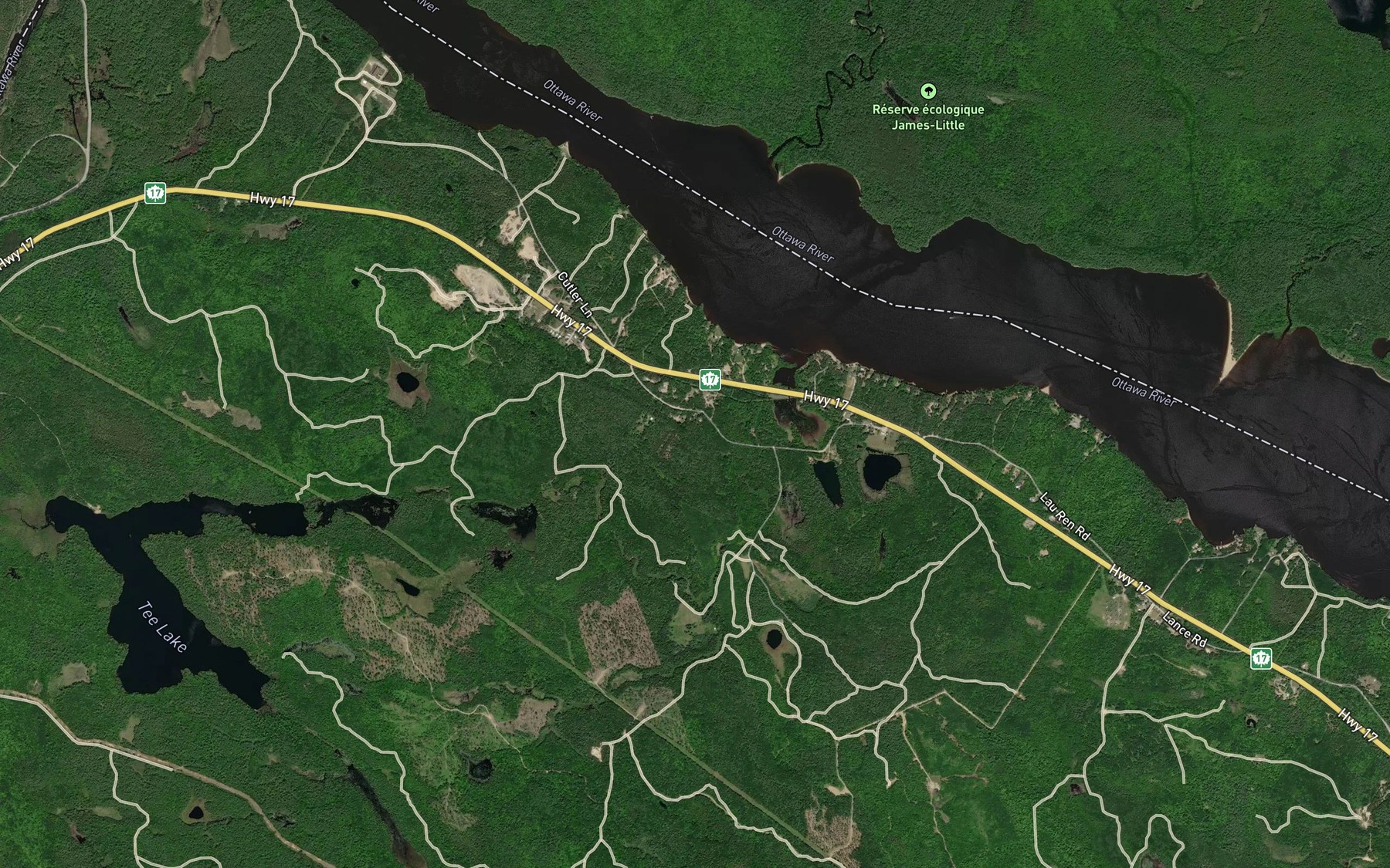 Satellite map of the Tee Creek