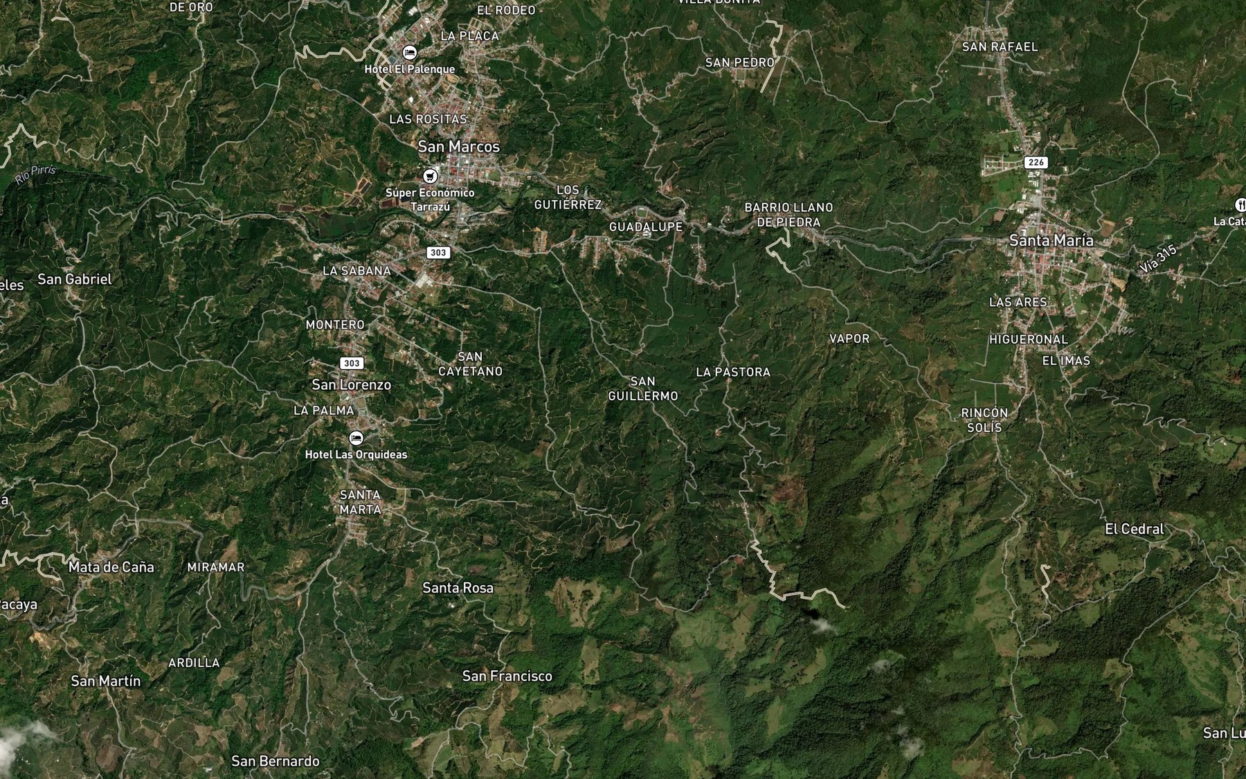 Satellite map of the Quebrada San Guillermo