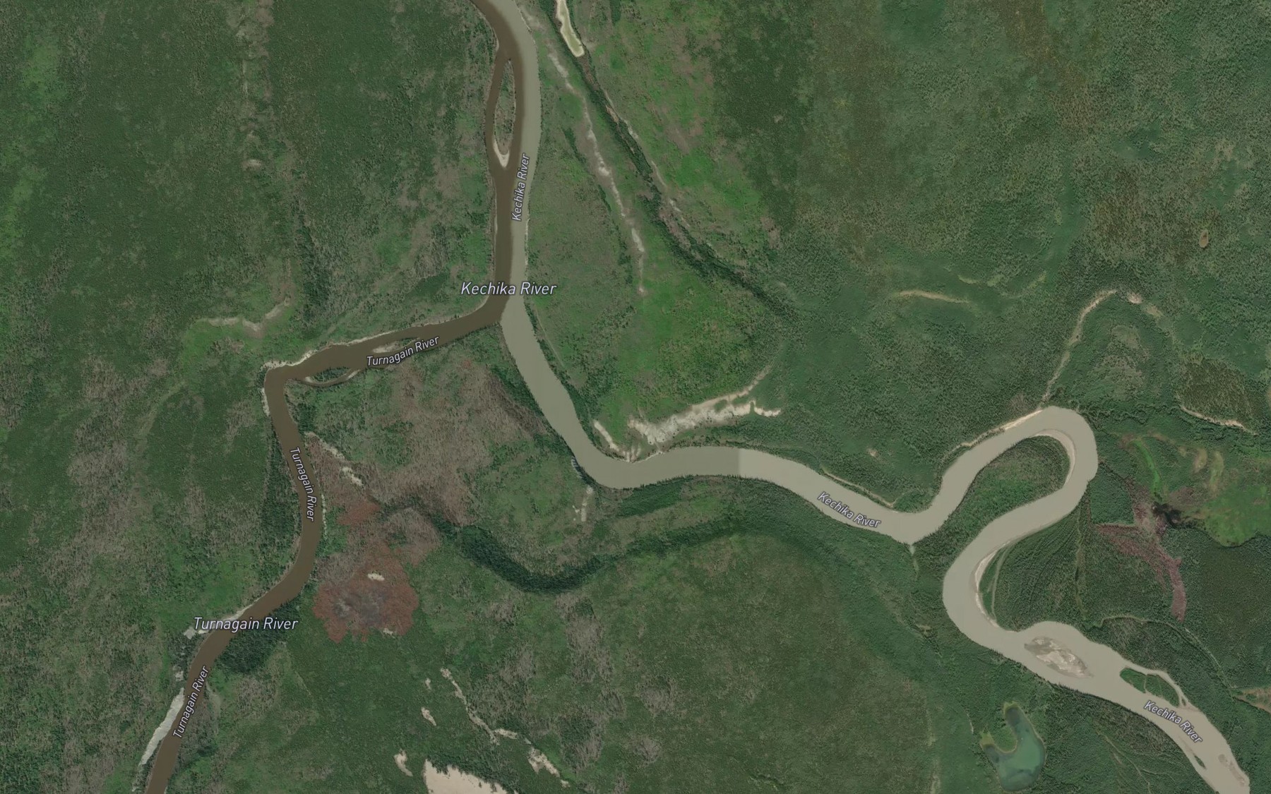 Satellite map of the Turnagain River
