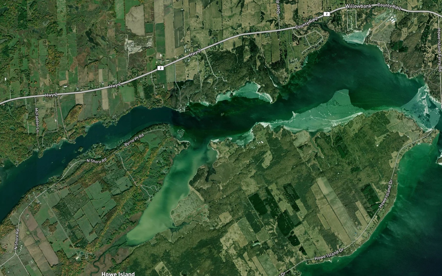 Satellite map of the Thompsons Bay