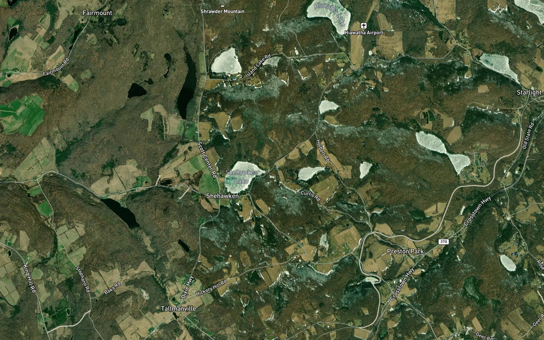 Satellite map of the Lake Shehawken