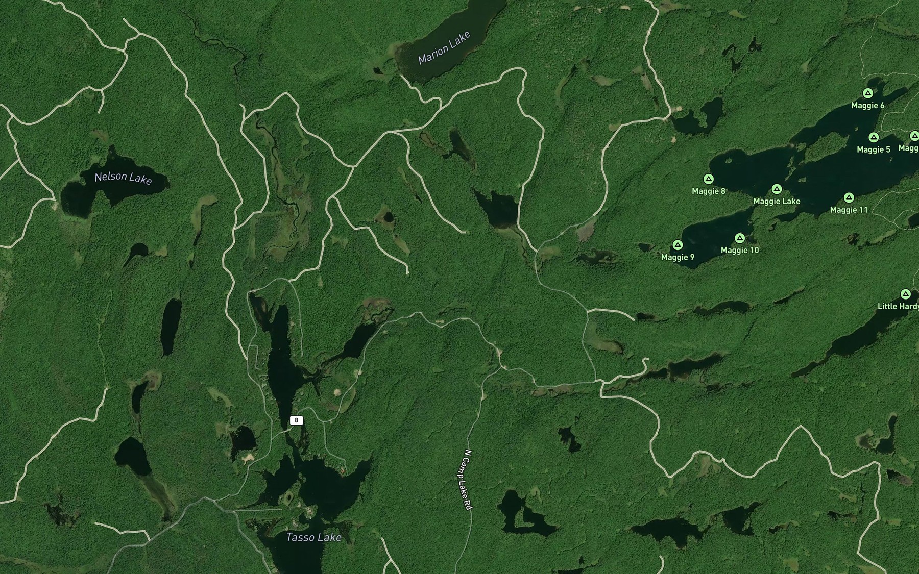 Satellite map of the Hardy Creek