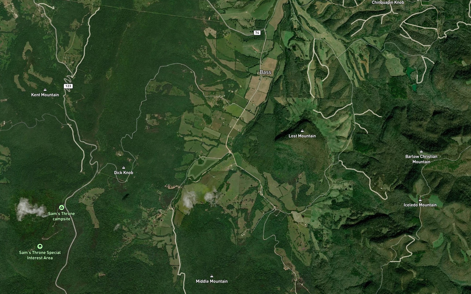 Satellite map of the East Fork Cave Creek