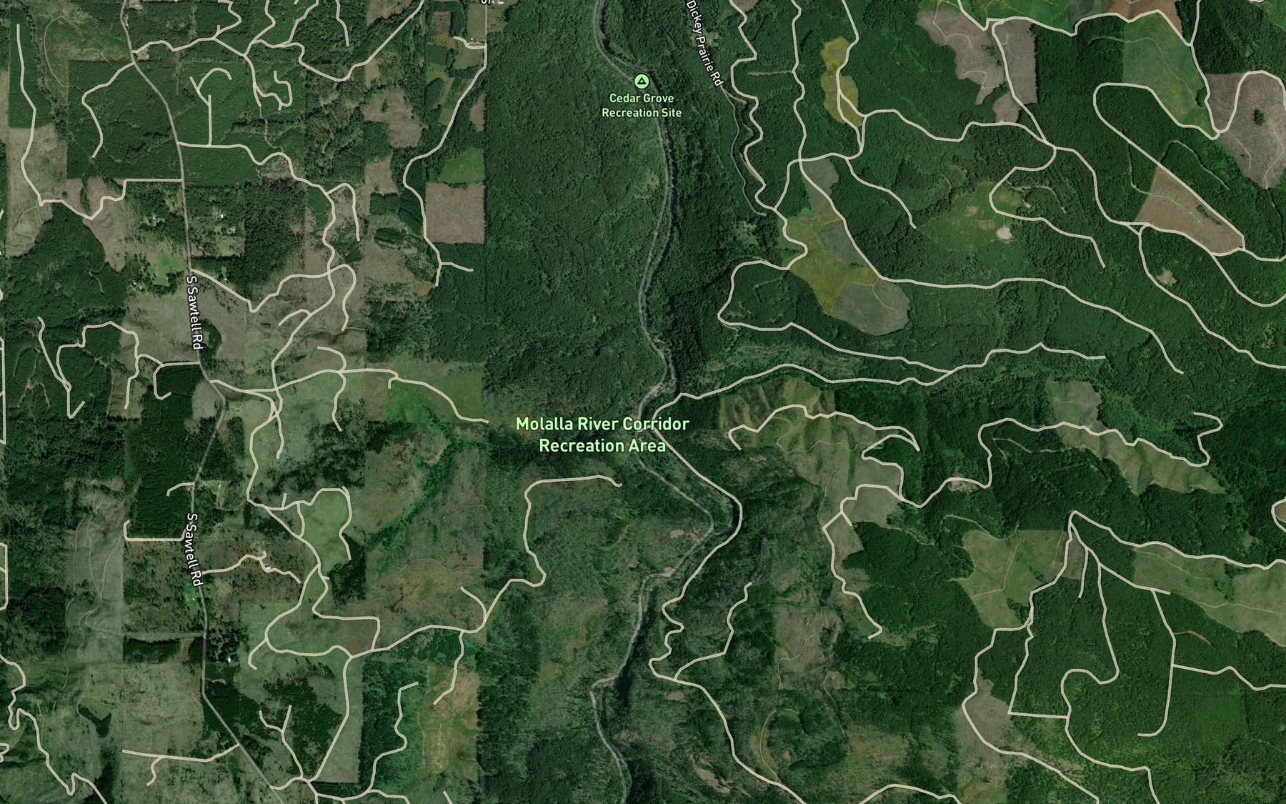 Satellite map of the Shotgun Creek