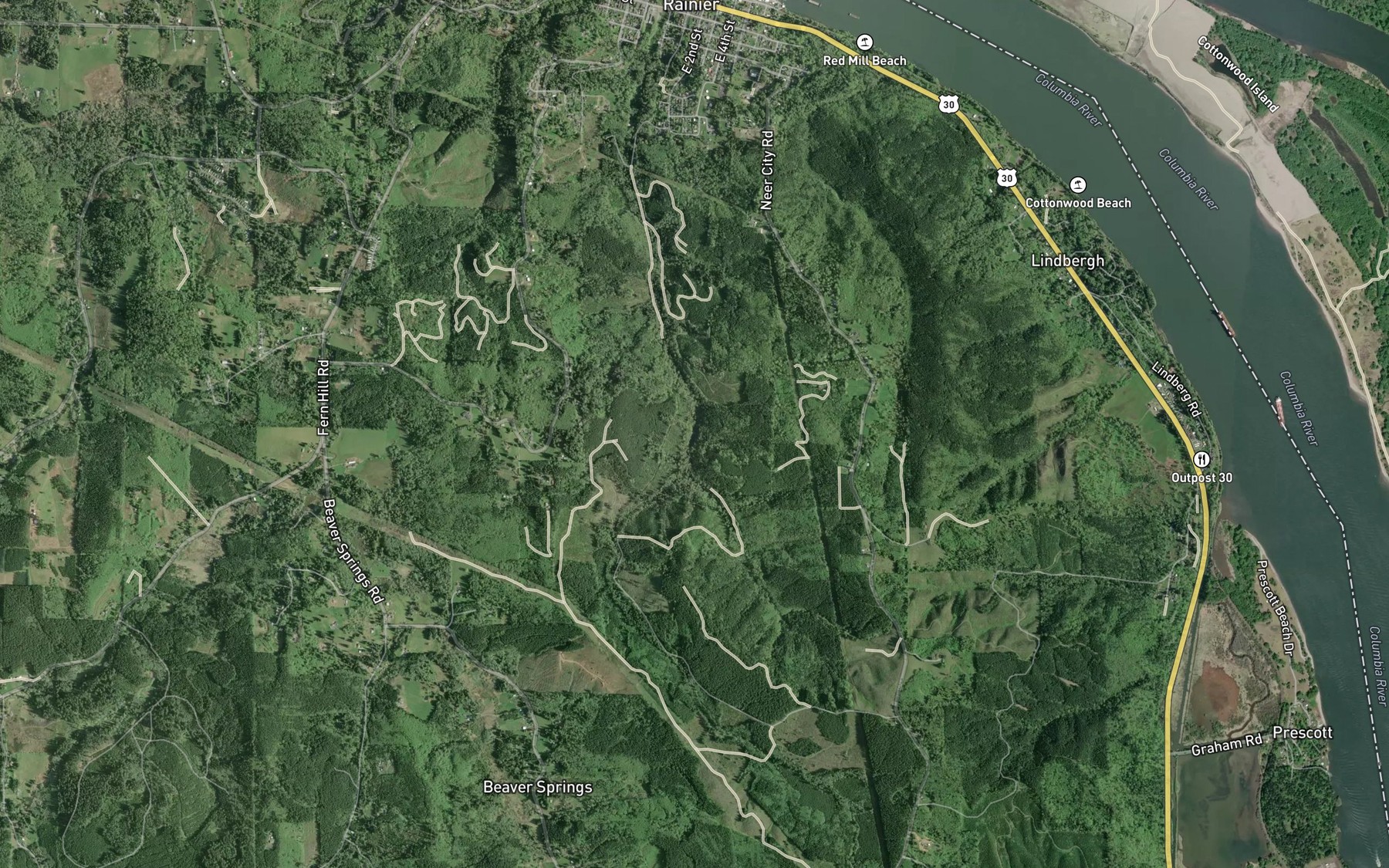 Satellite map of the Rainier Reservoir