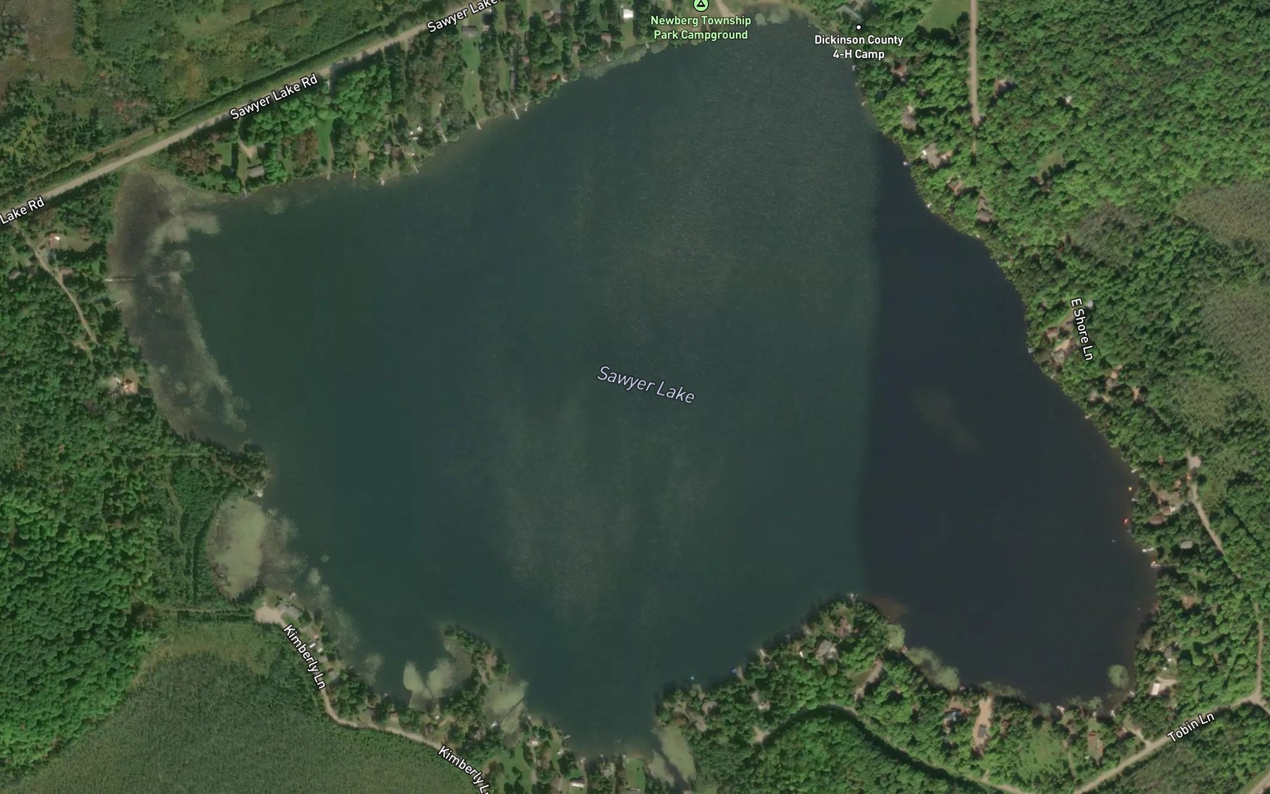 Satellite map of the Sawyer Lake
