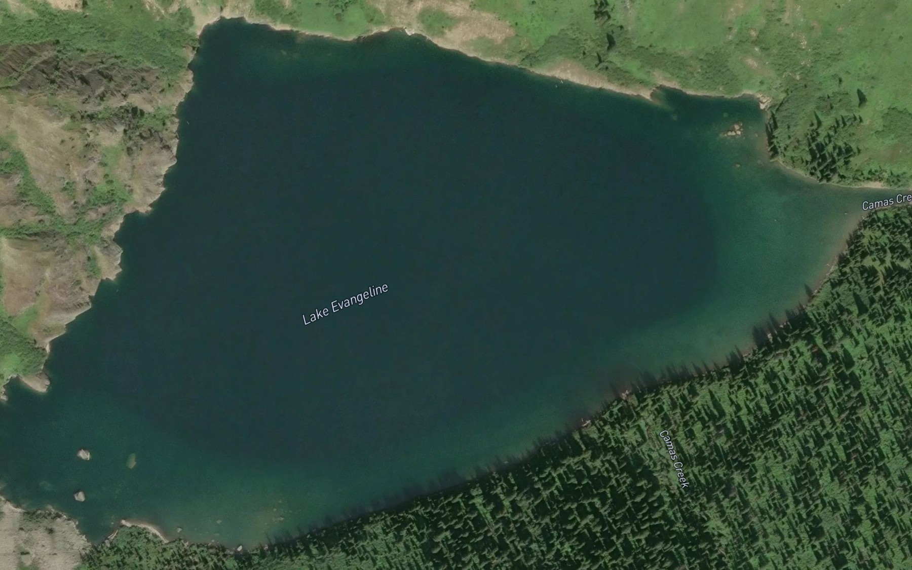 Satellite map of the Lake Evangeline