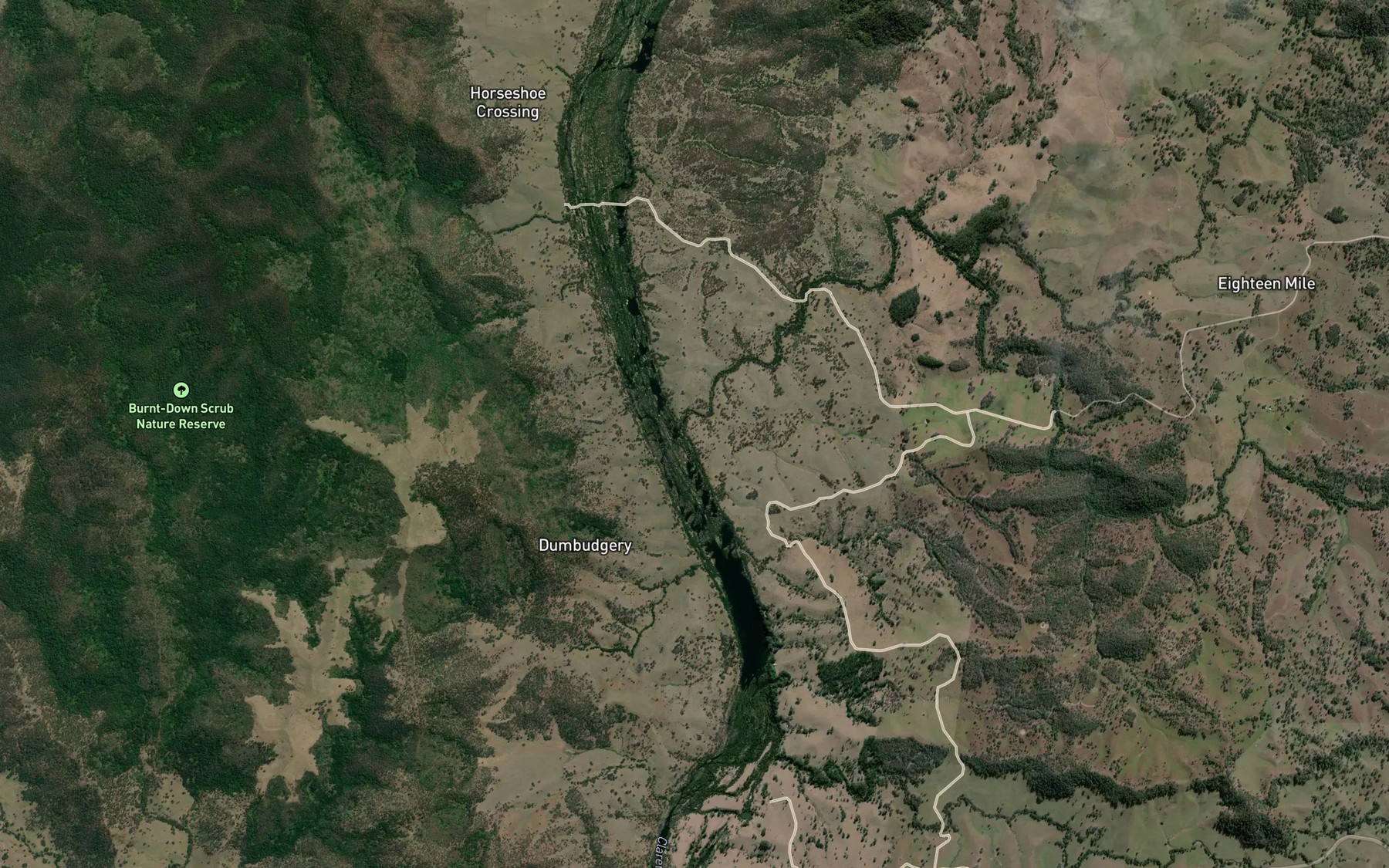 Satellite map of the Pucka Ponds Creek