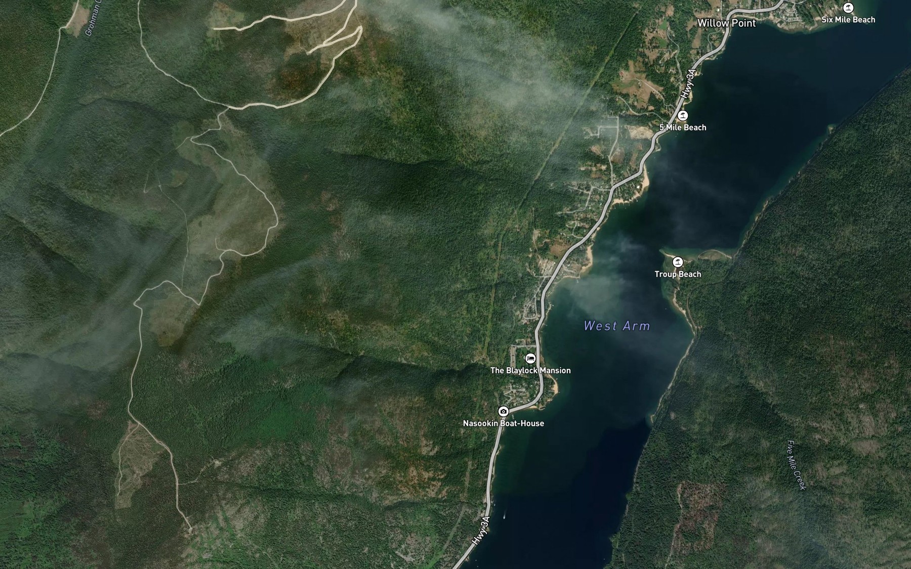 Satellite map of the Four Mile Creek