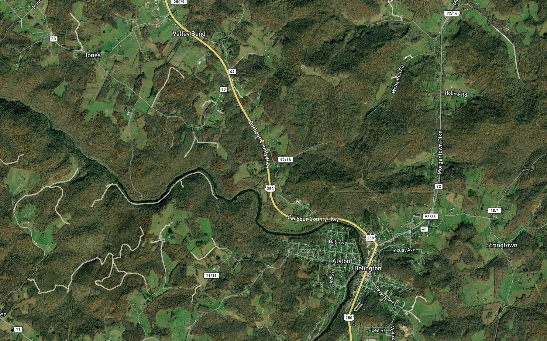 Satellite map of the Toms Run