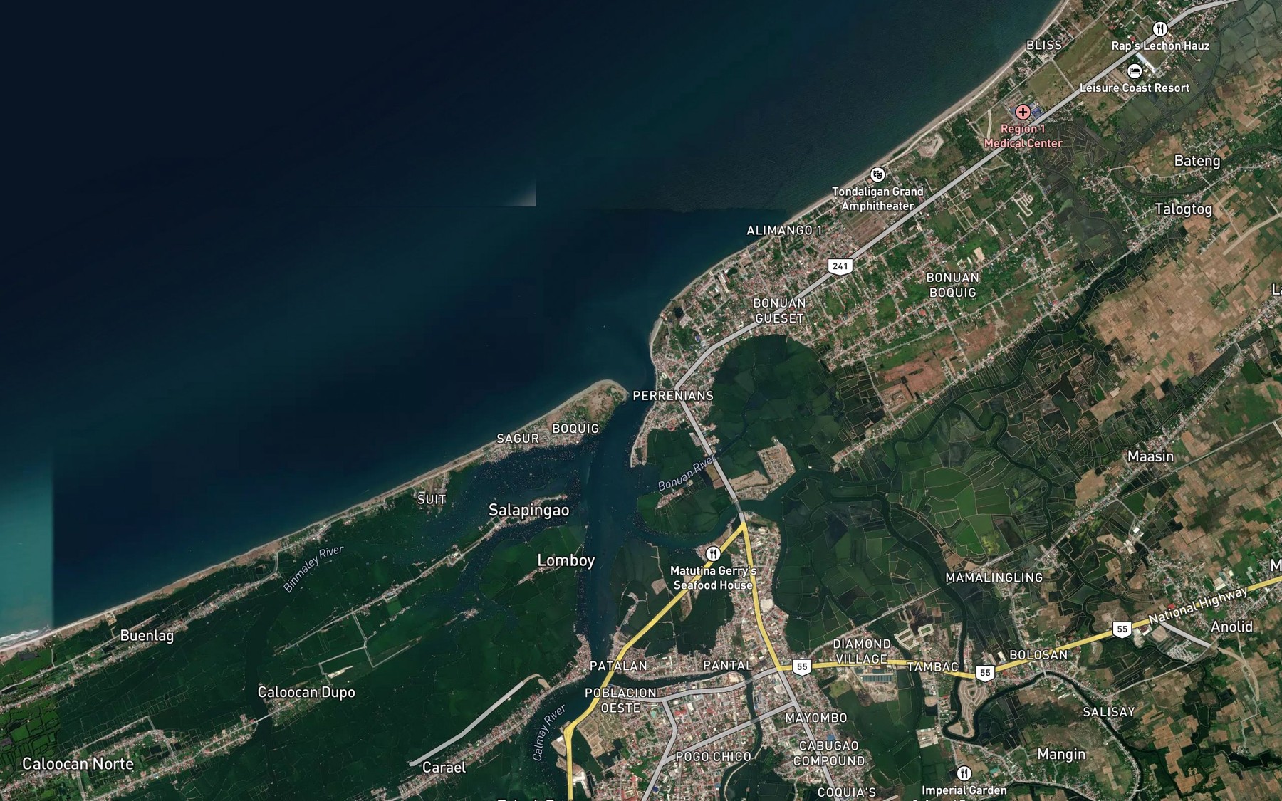 Satellite map of the Dagupan River