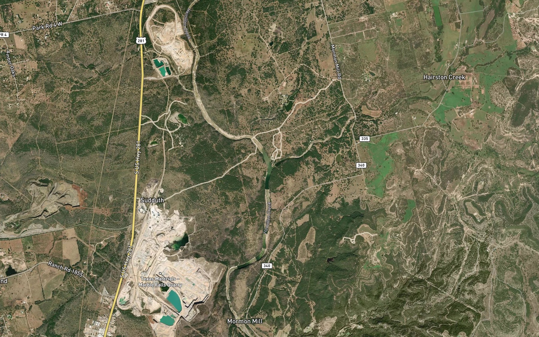 Satellite map of the Hairston Creek