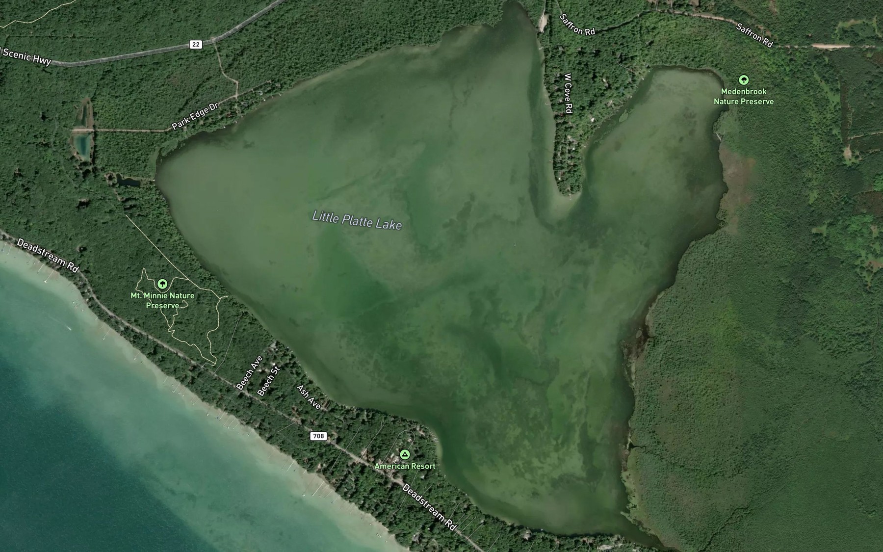 Satellite map of the Little Platte Lake