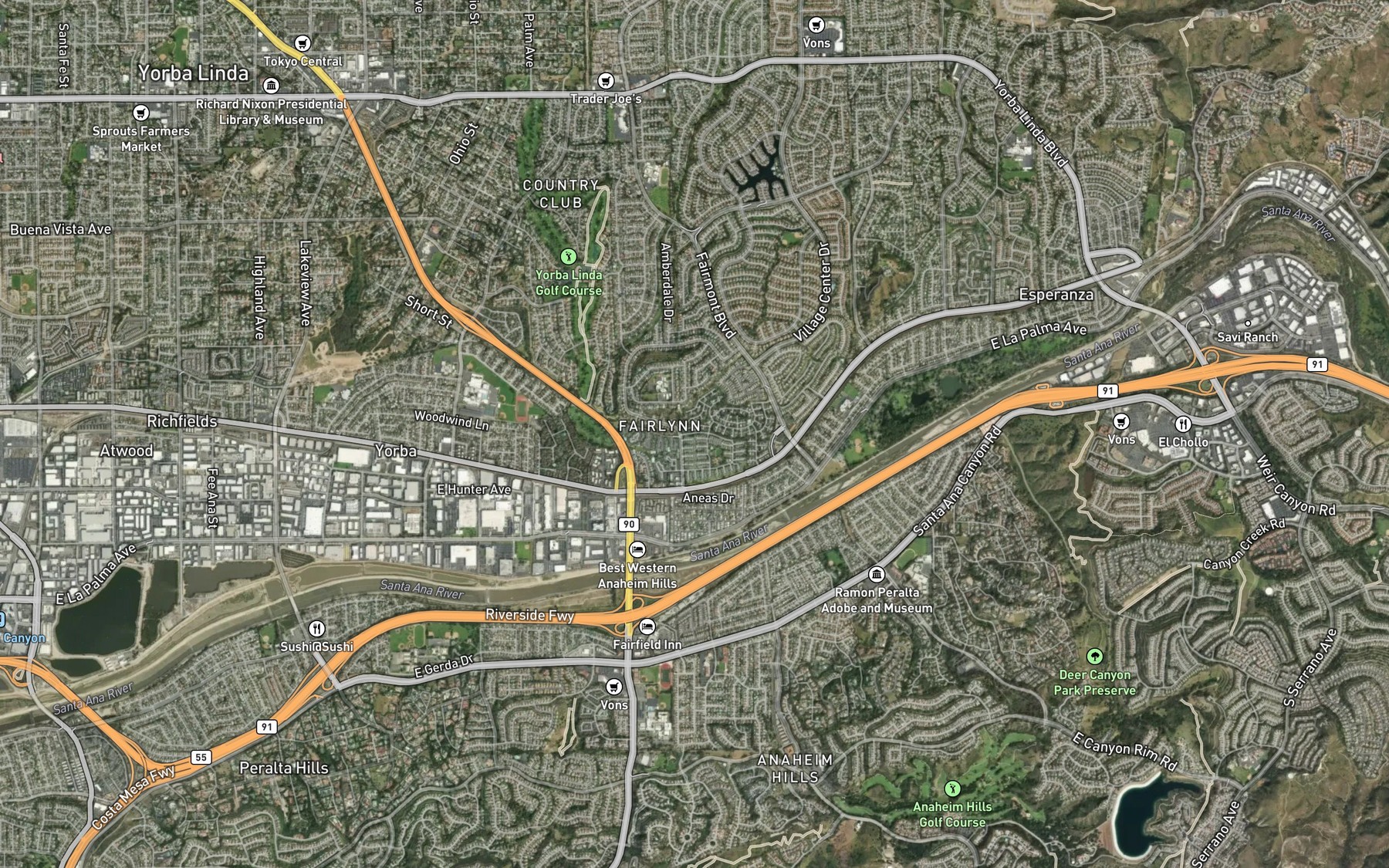 Satellite map of the Anaheim Union Canal