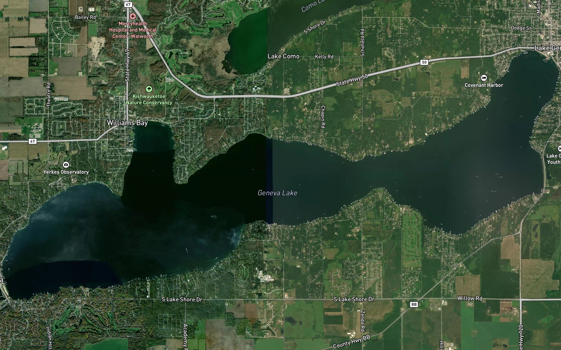 Satellite map of the Geneva Lake