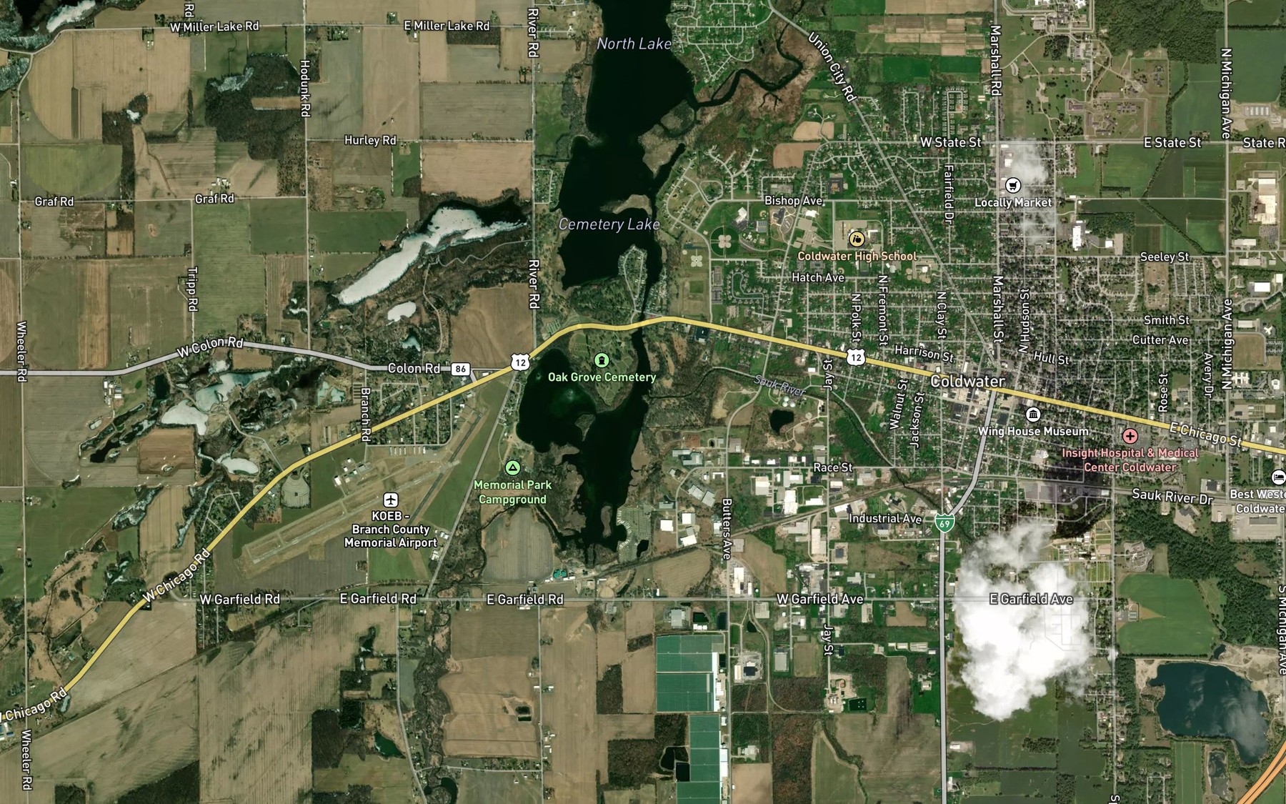 Satellite map of the Sauk River