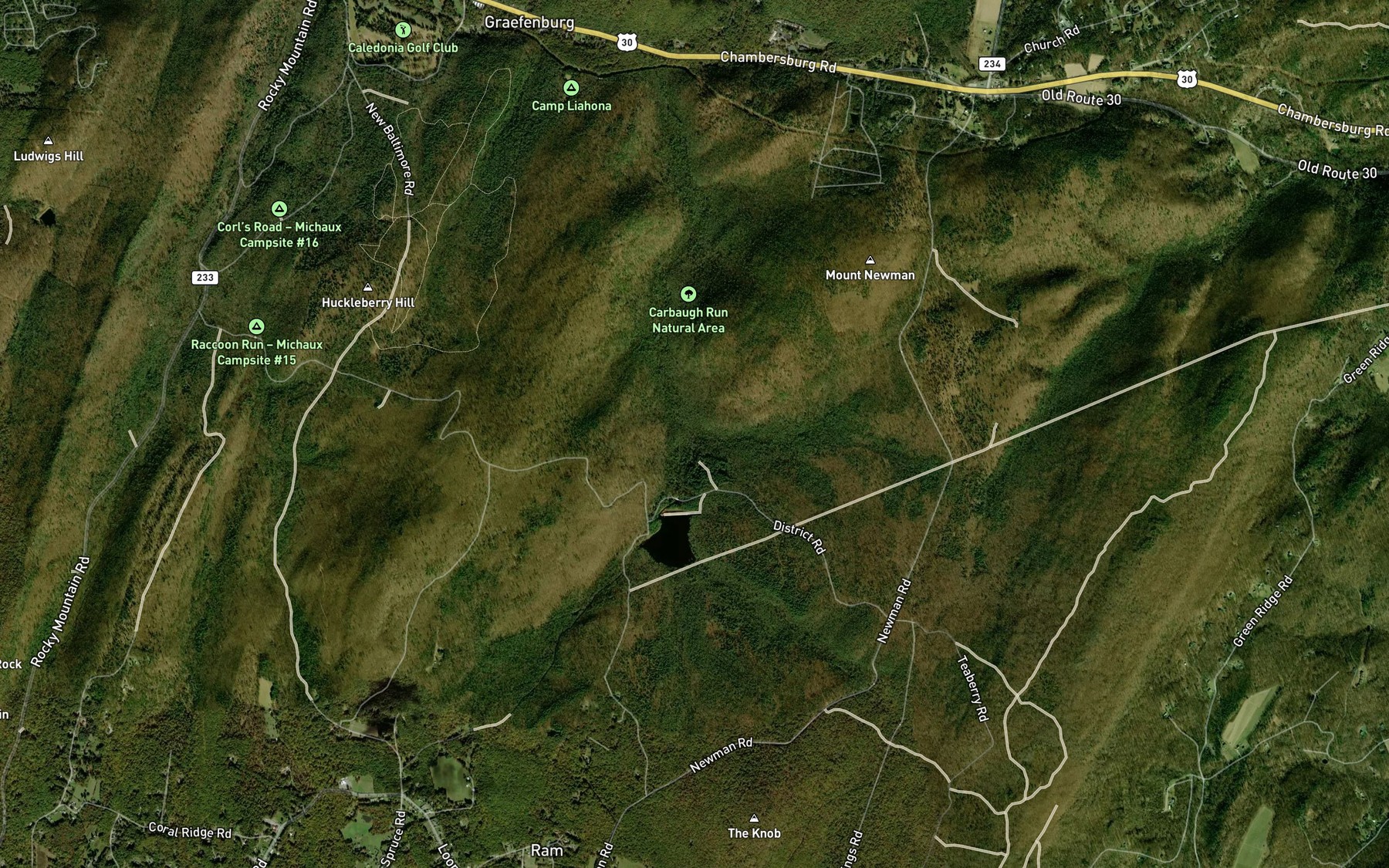 Satellite map of the McDowells Run