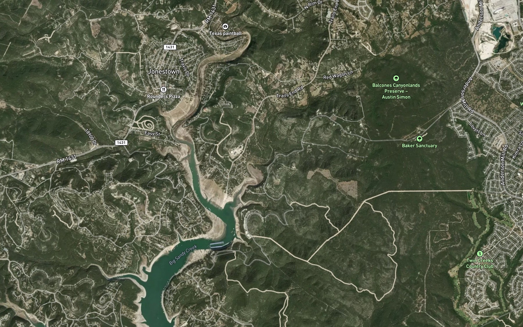 Satellite map of the Lime Creek