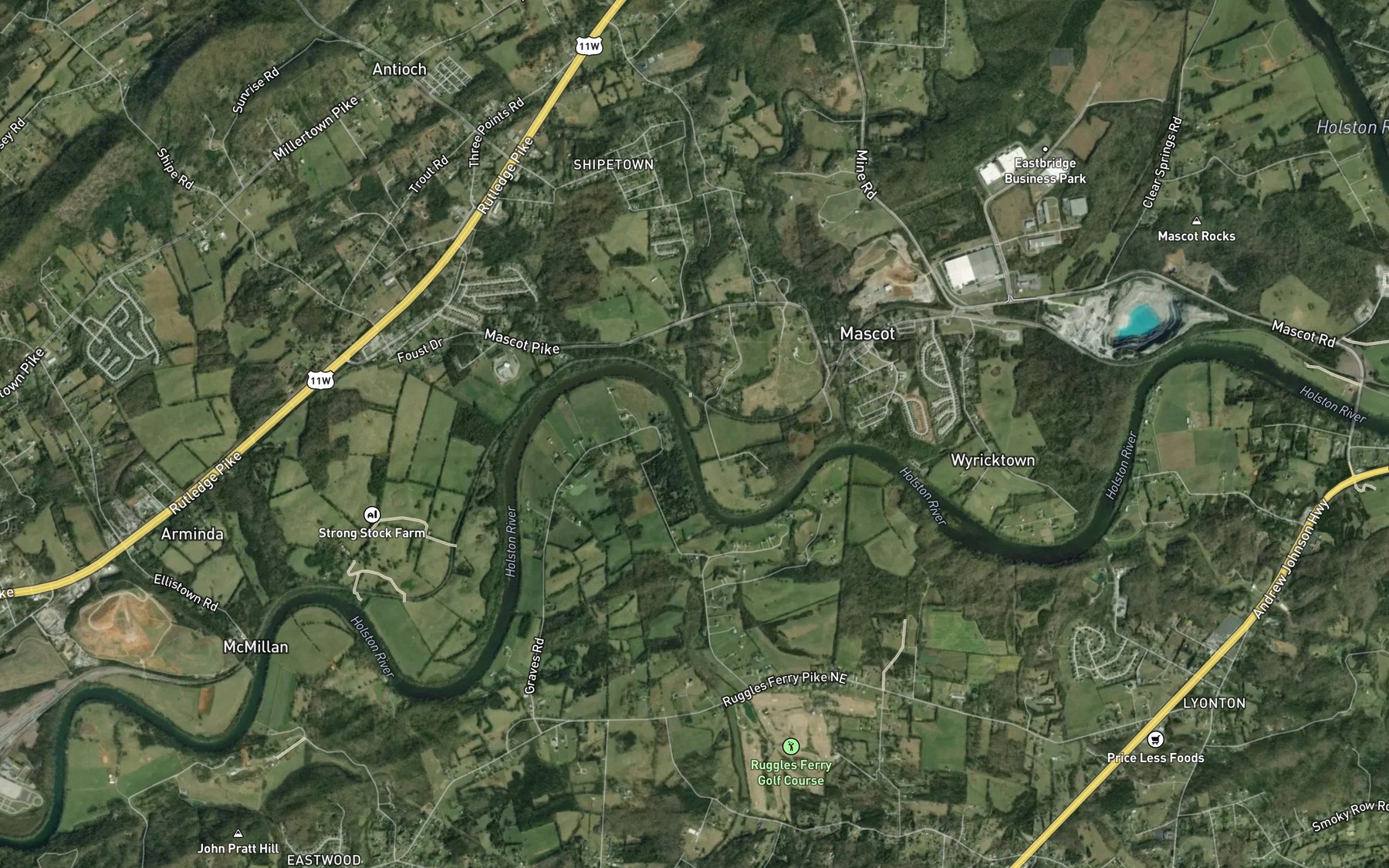 Satellite map of the Roseberry Creek