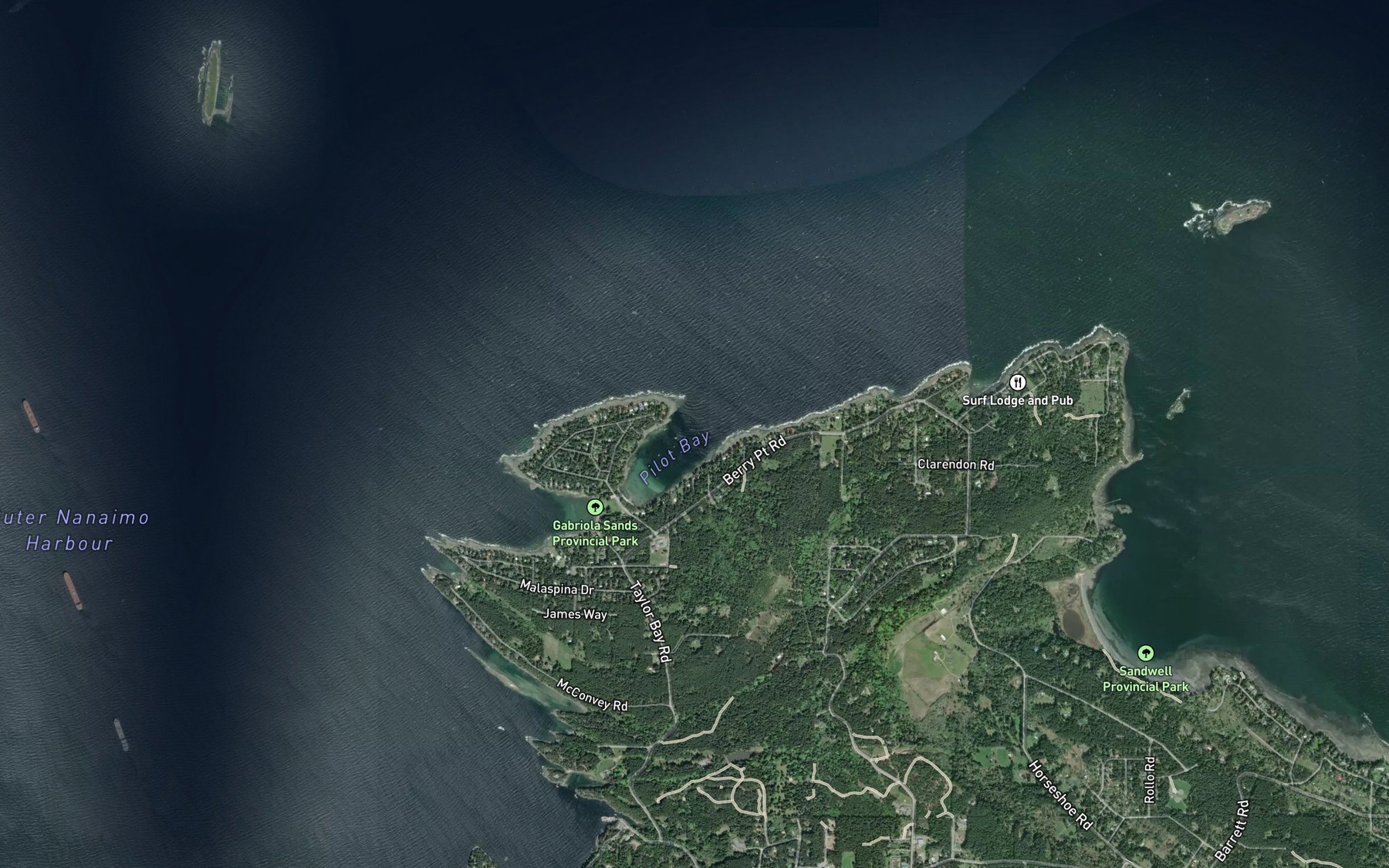 Satellite map of the Pilot Bay