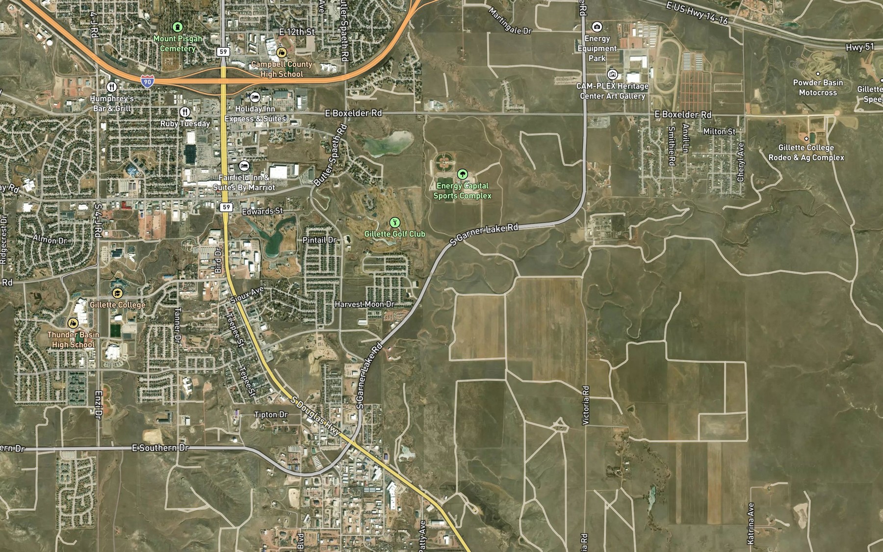 Satellite map of the Antelope Butte Creek