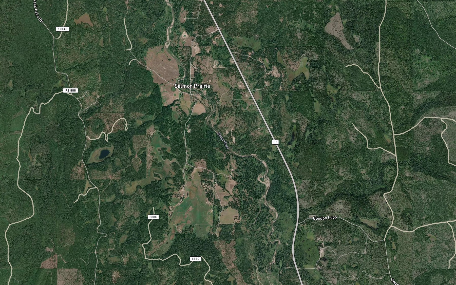 Satellite map of the Pony Creek