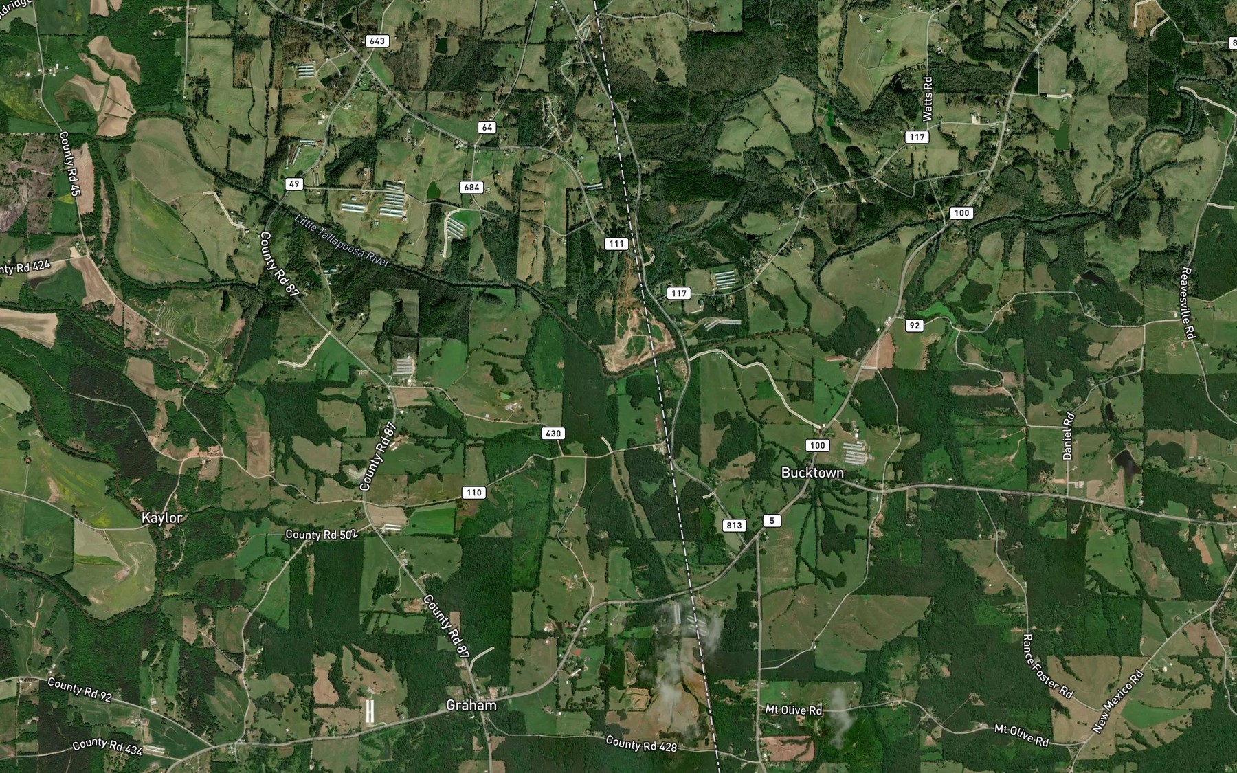 Satellite map of the Tanyard Branch