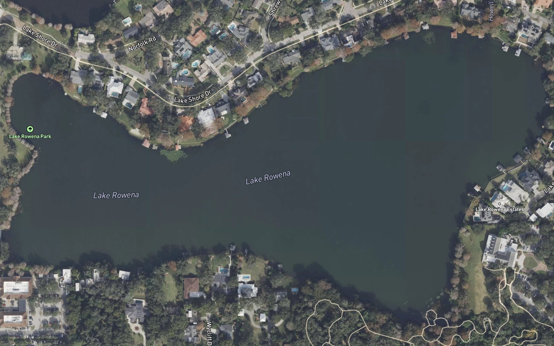 Satellite map of the Lake Rowena