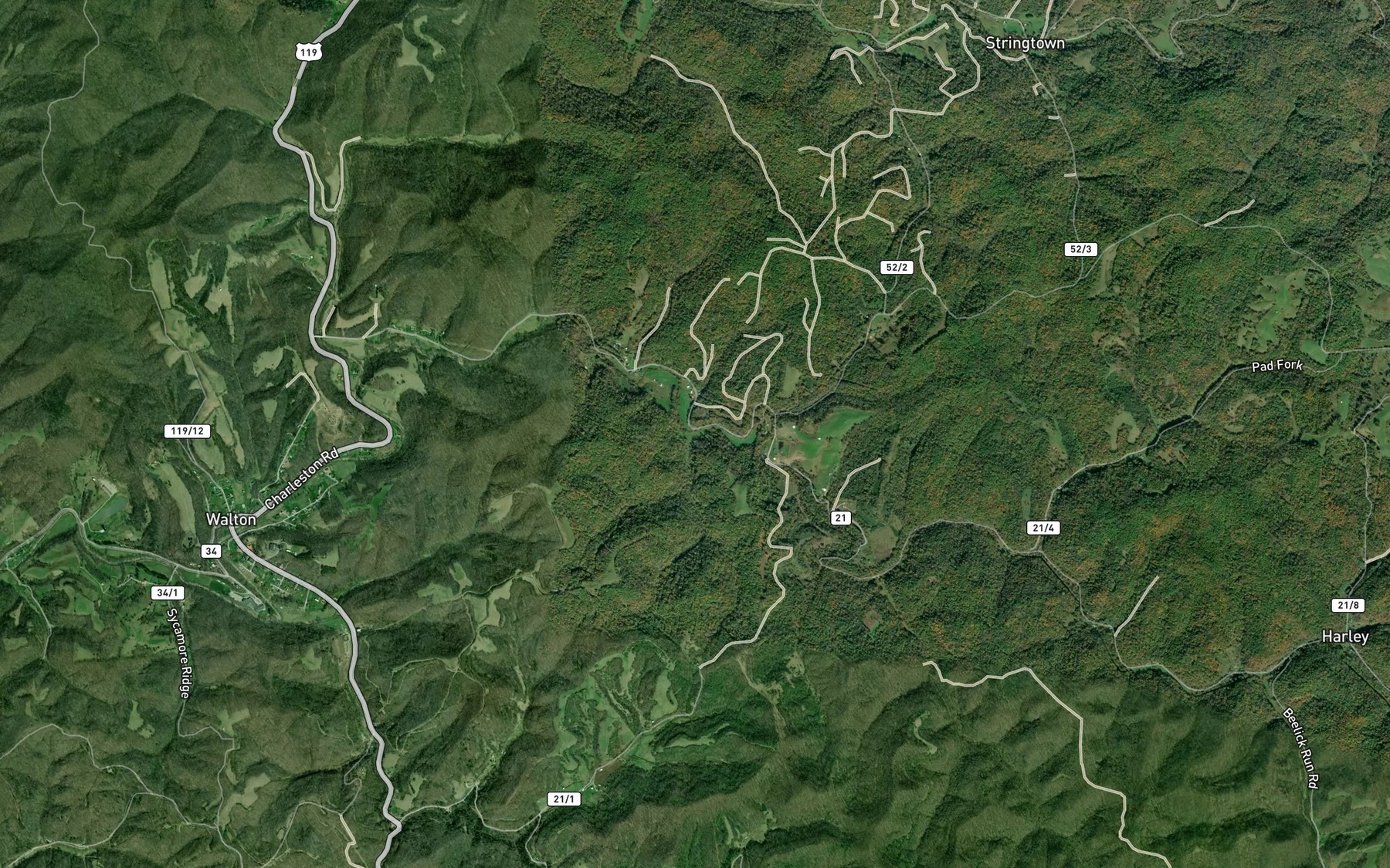 Satellite map of the Dry Fork