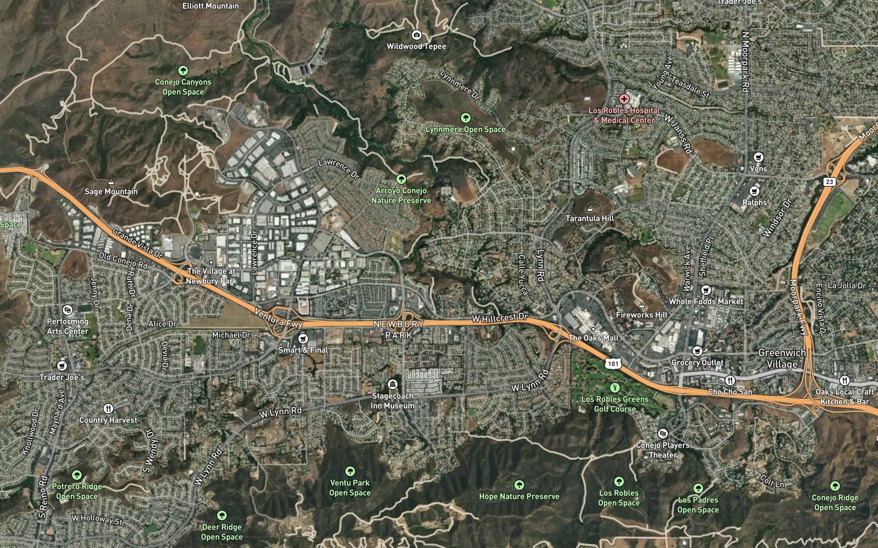 Satellite map of the South Branch Arroyo Conejo