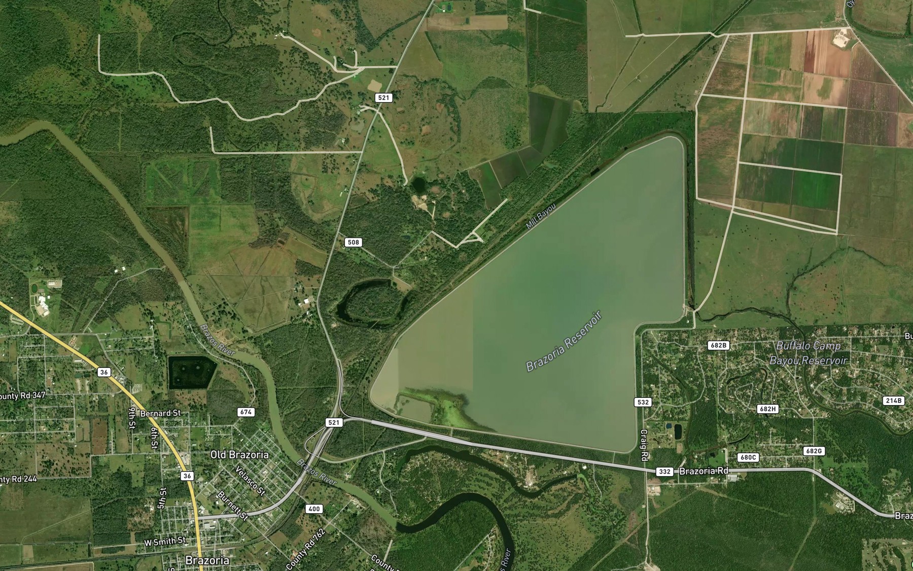 Satellite map of the Mill Bayou