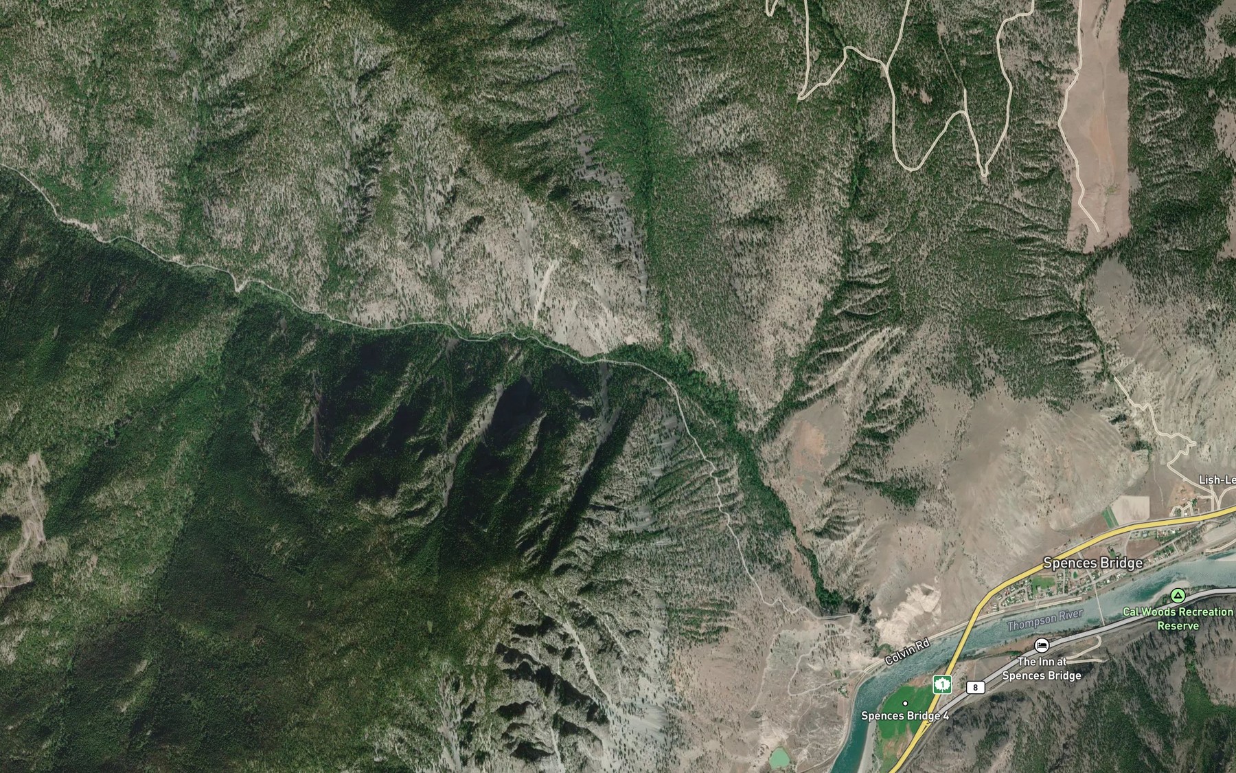 Satellite map of the Teit Creek