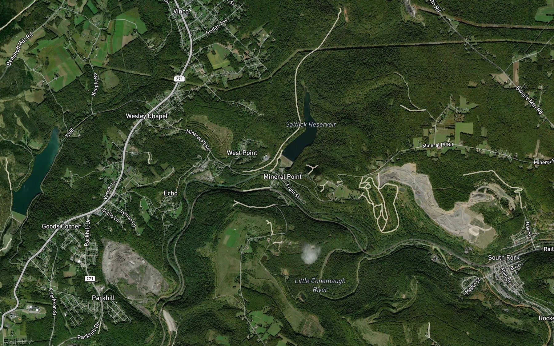 Satellite map of the Saltlick Run