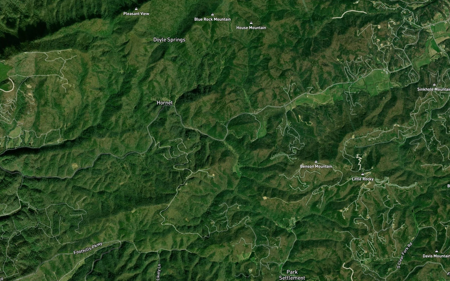 Satellite map of the South Prong Waldens Creek