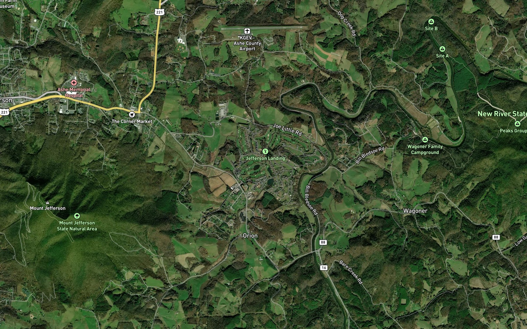 Satellite map of the Little Naked Creek