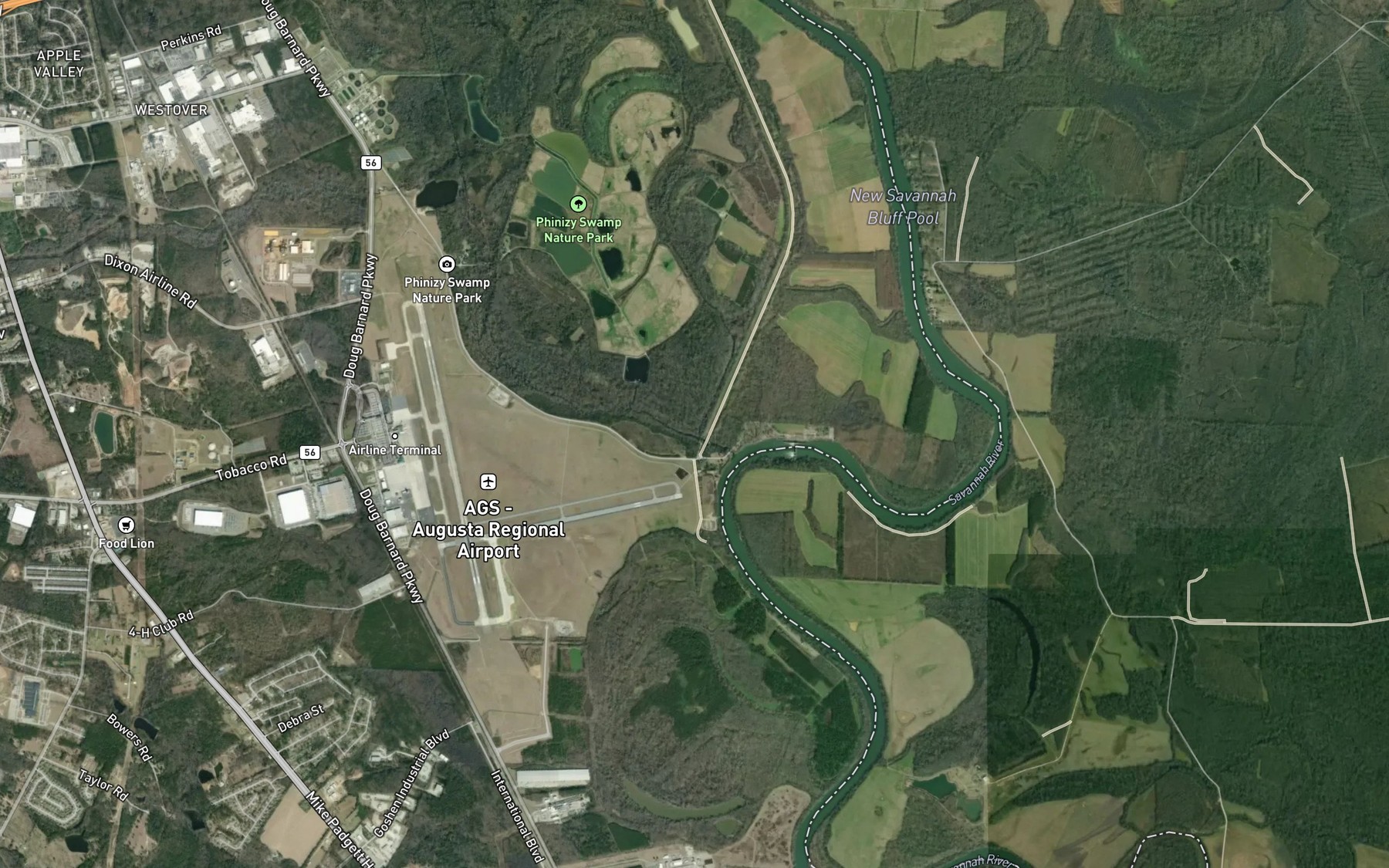 Satellite map of the Cason Dead River