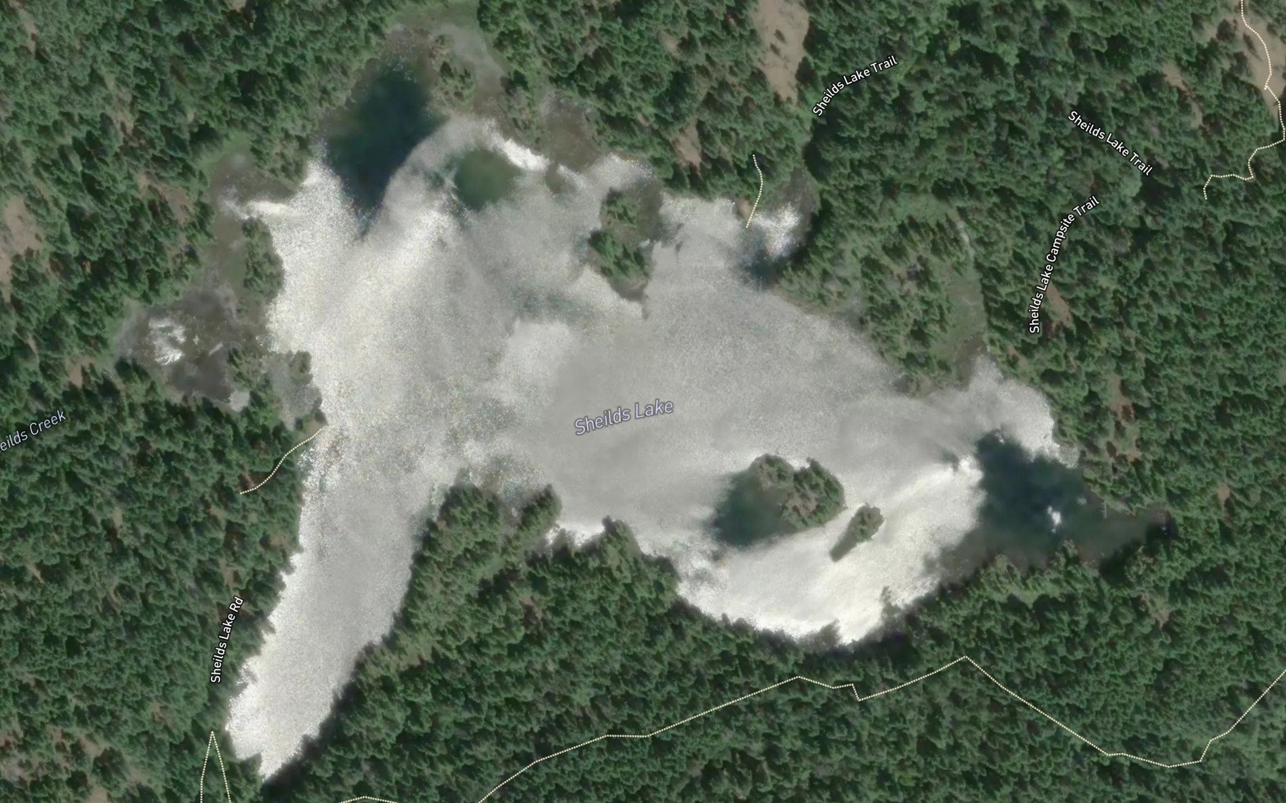 Satellite map of the Sheilds Lake