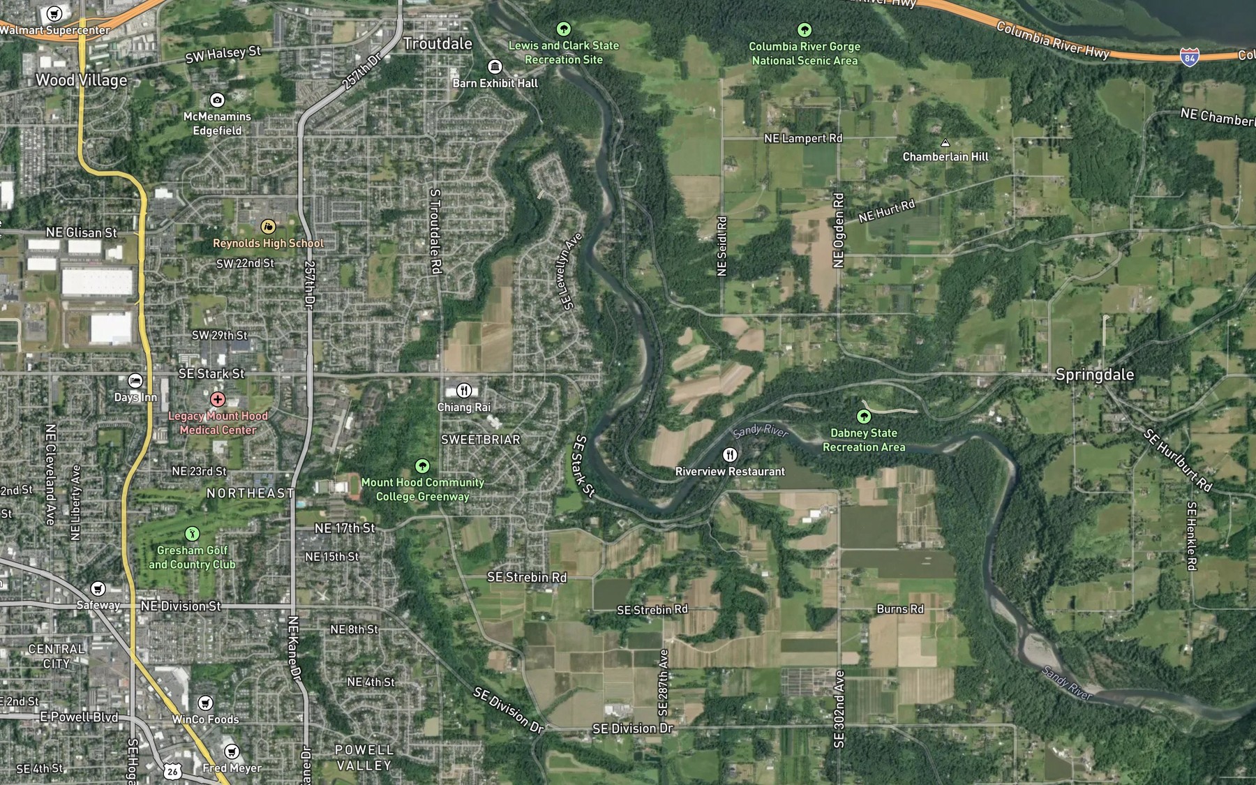 Satellite map of the Keanes Creek