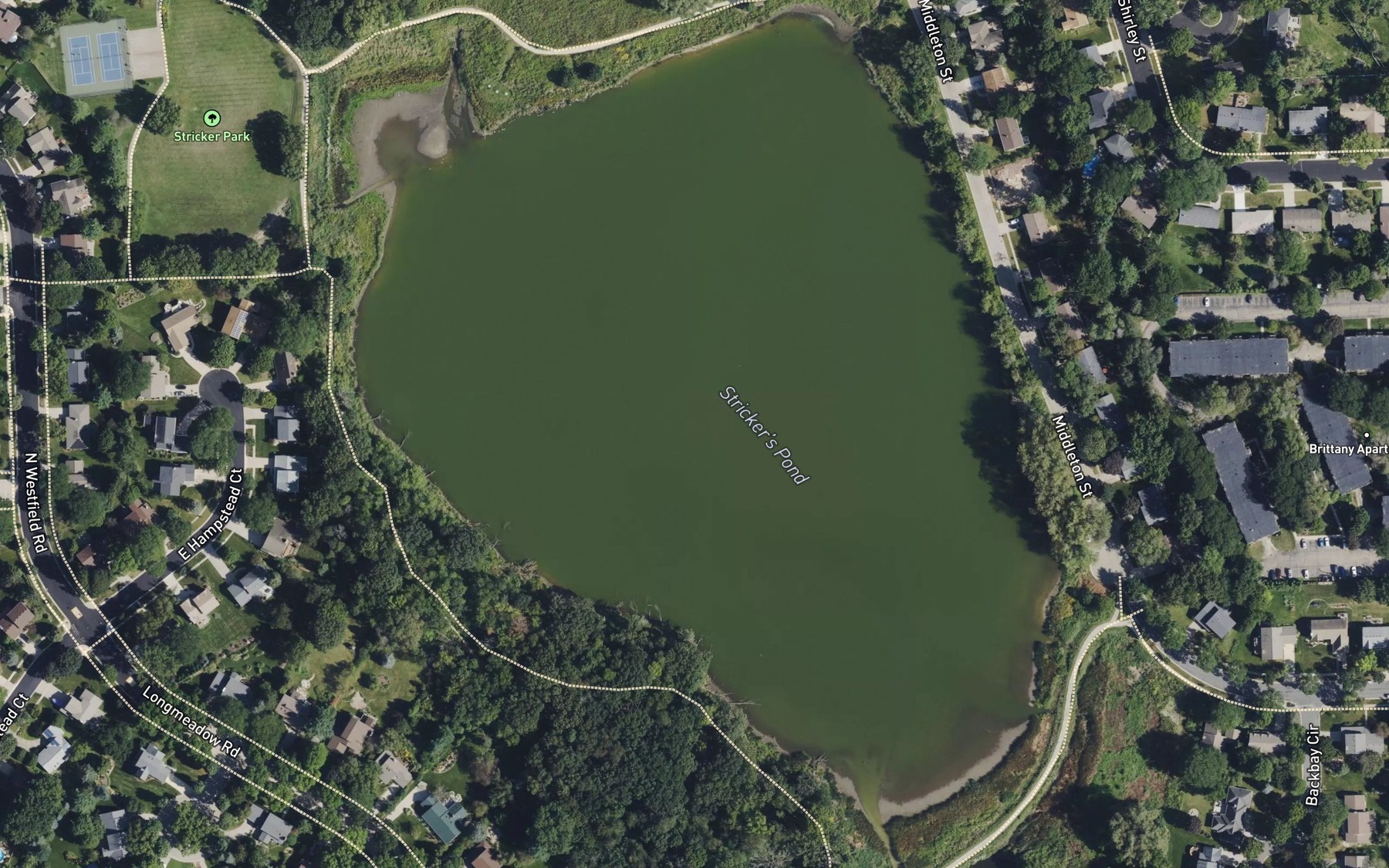 Satellite map of the Strickers Pond
