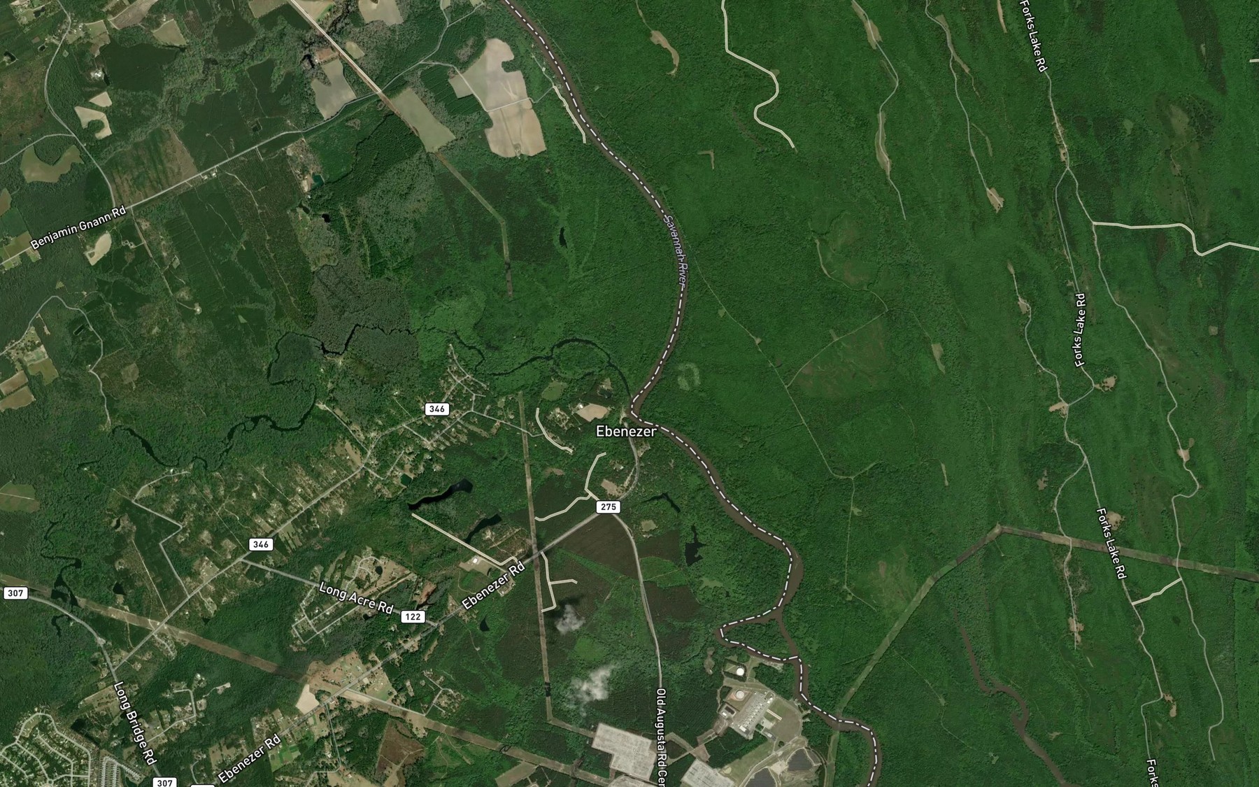 Satellite map of the Ebenezer Creek