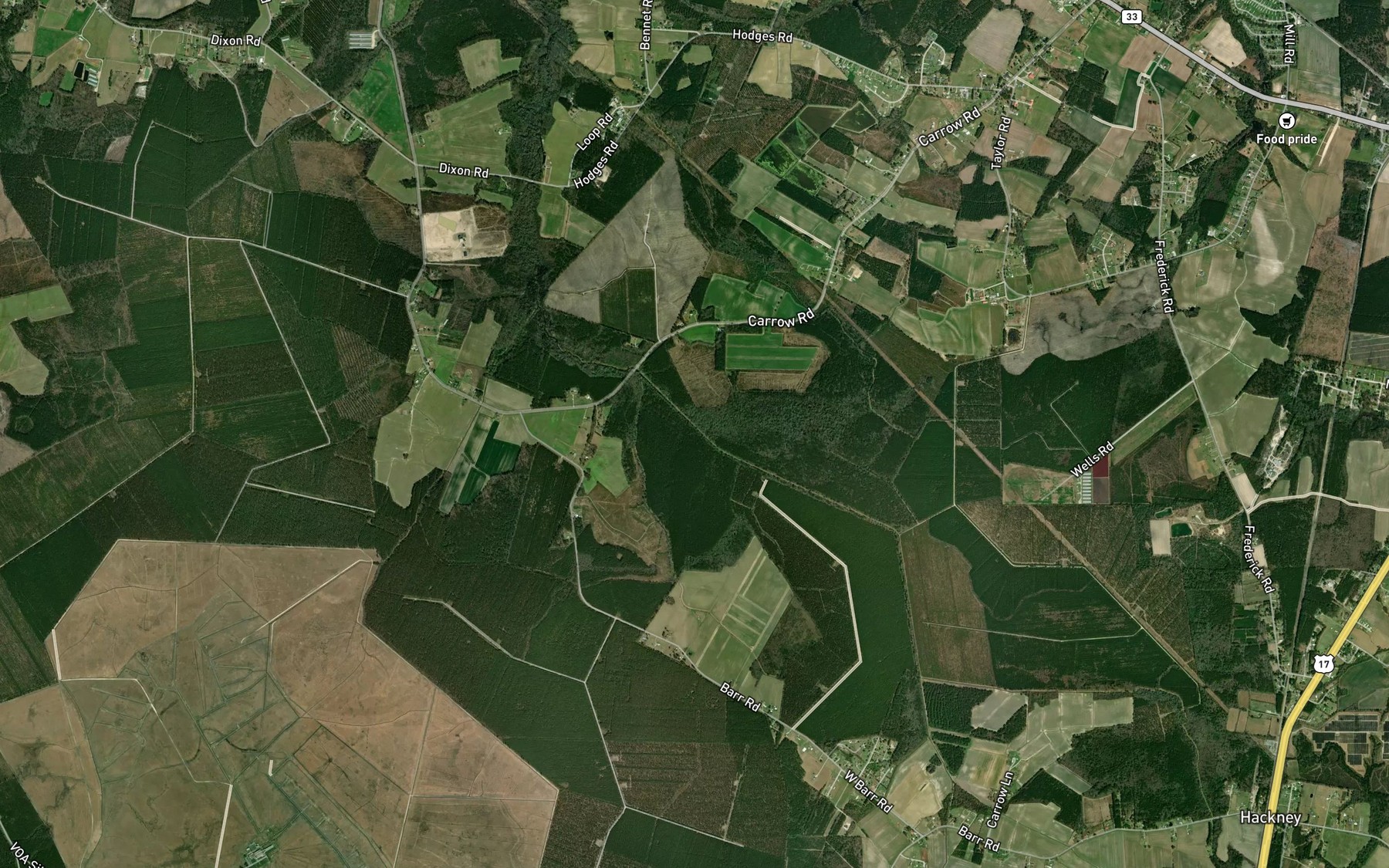 Satellite map of the Horseway Swamp