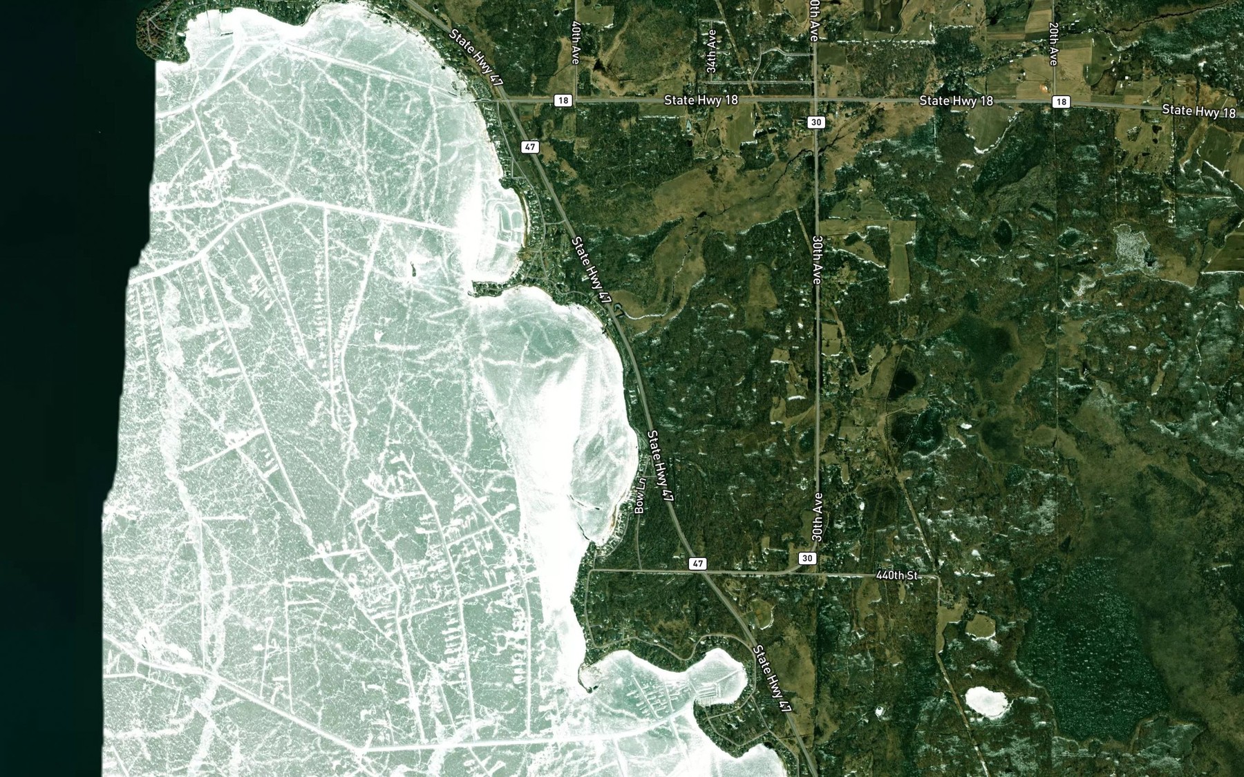 Satellite map of the Cedar Creek Water Access