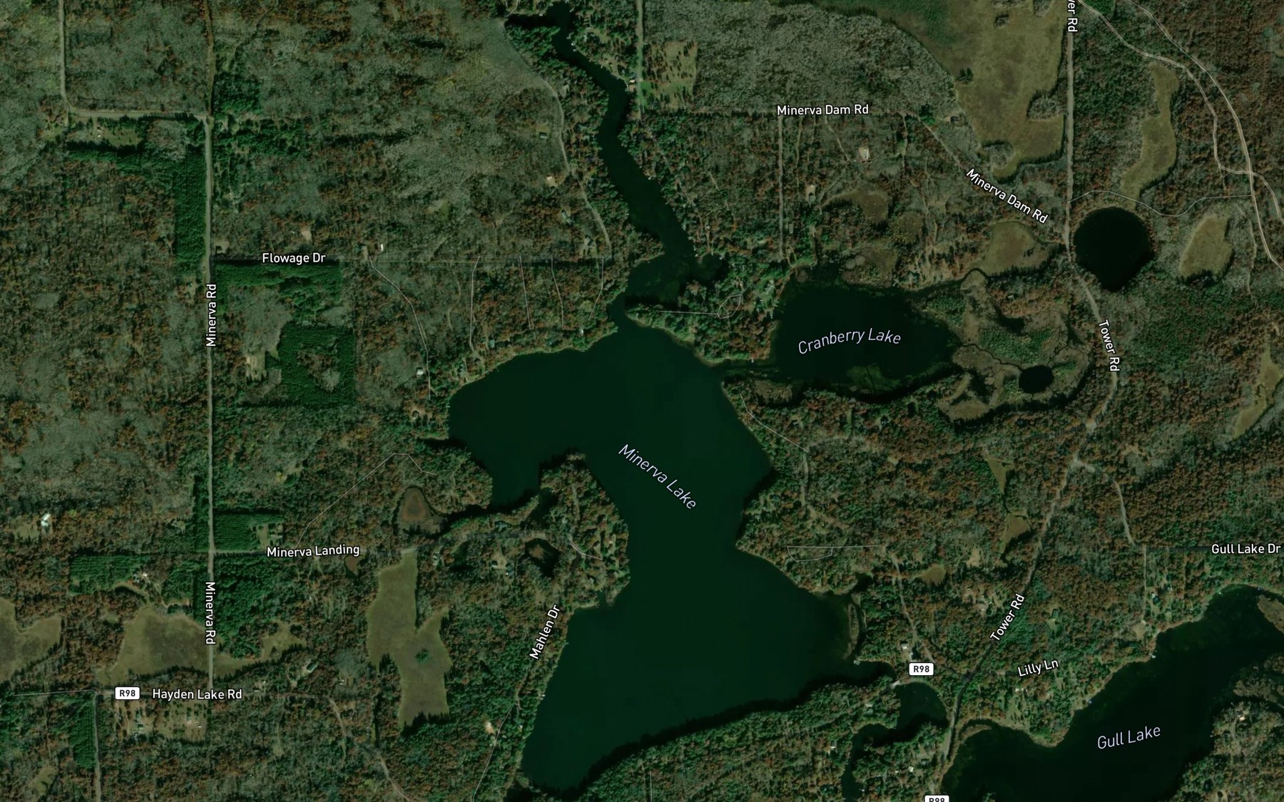 Satellite map of the Minerva Lake