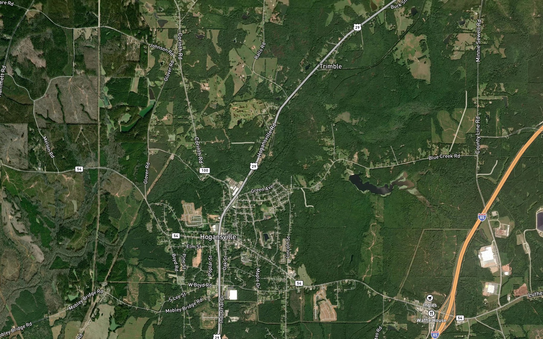 Satellite map of the Blue Creek