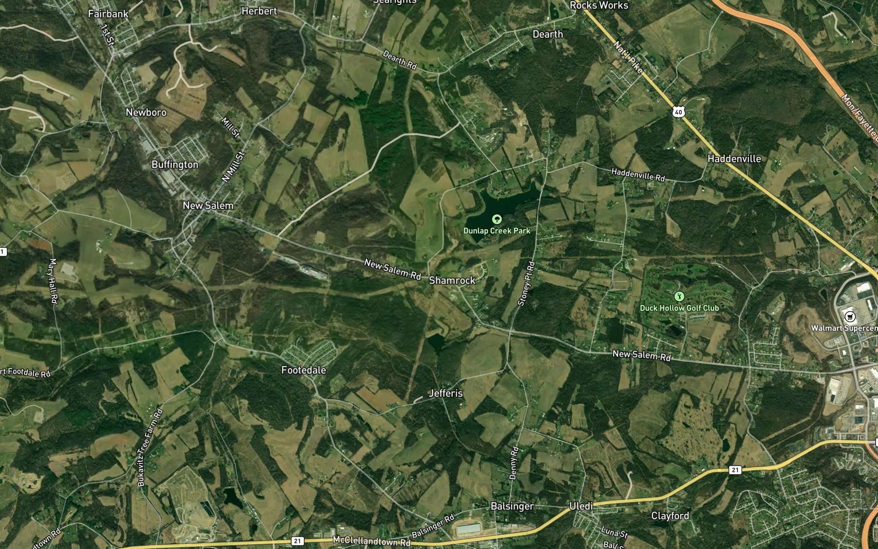 Satellite map of the Dunlap Creek Watershed Reservoir