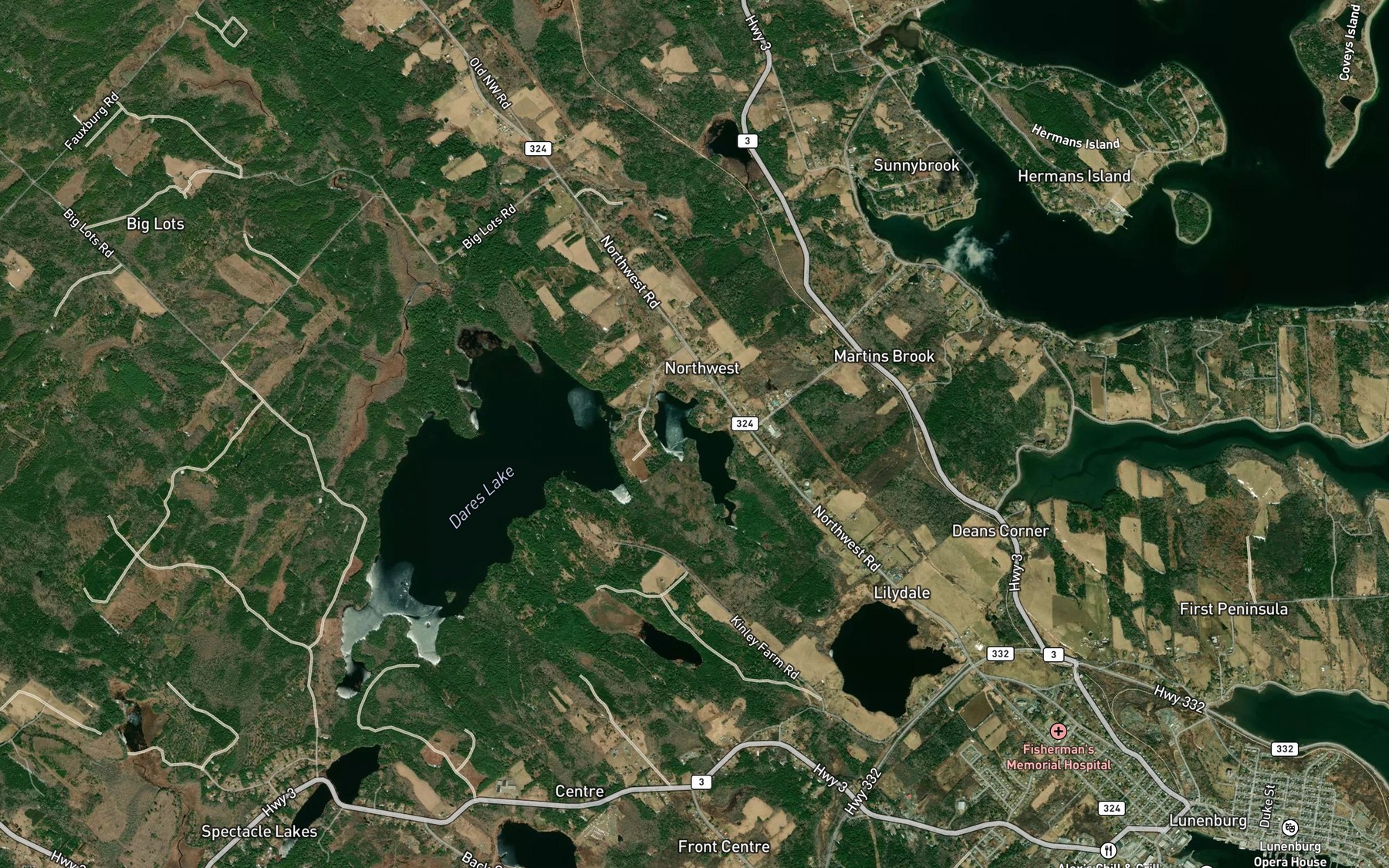 Satellite map of the Cantelope Lake