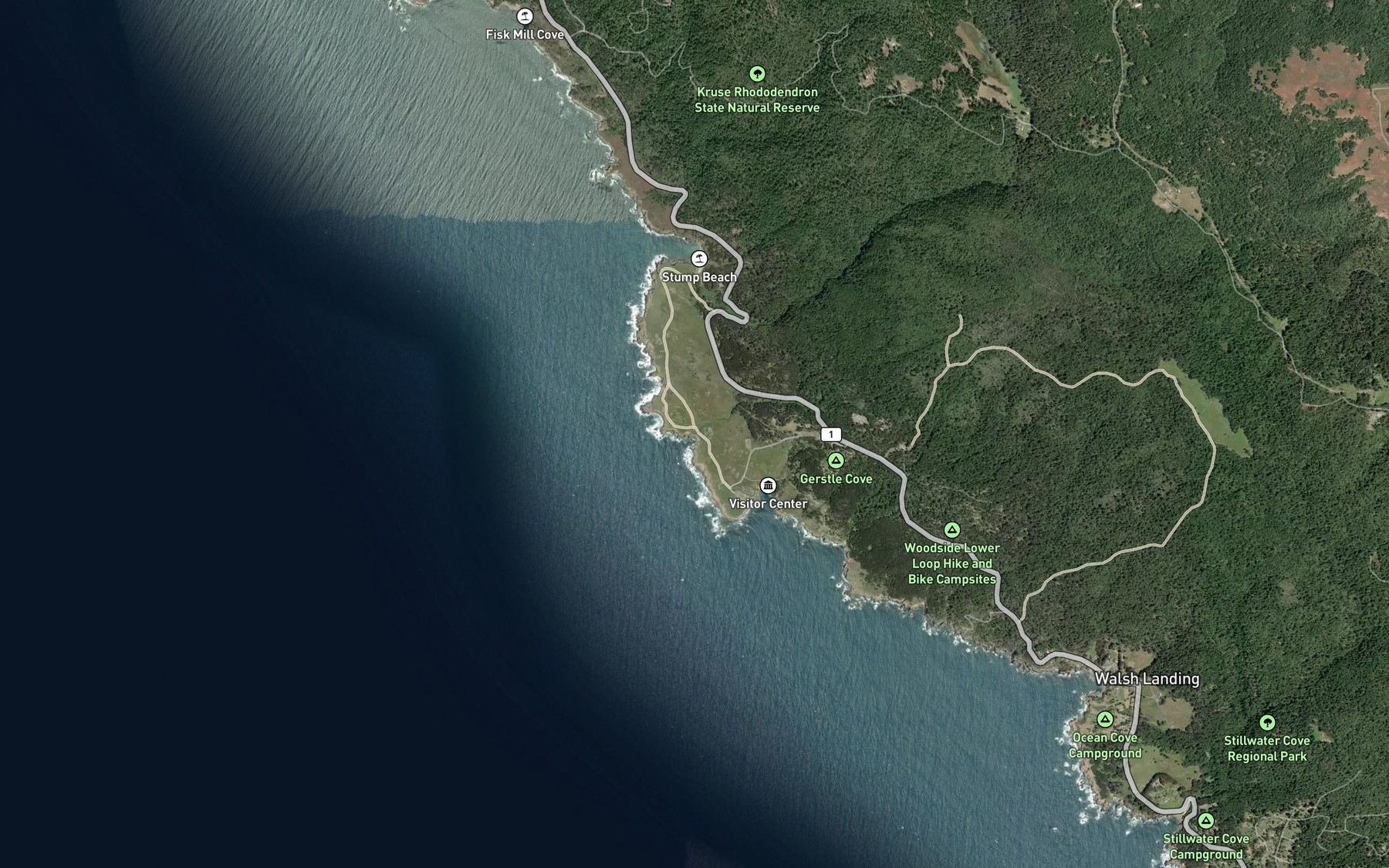 Satellite map of the Warren Creek