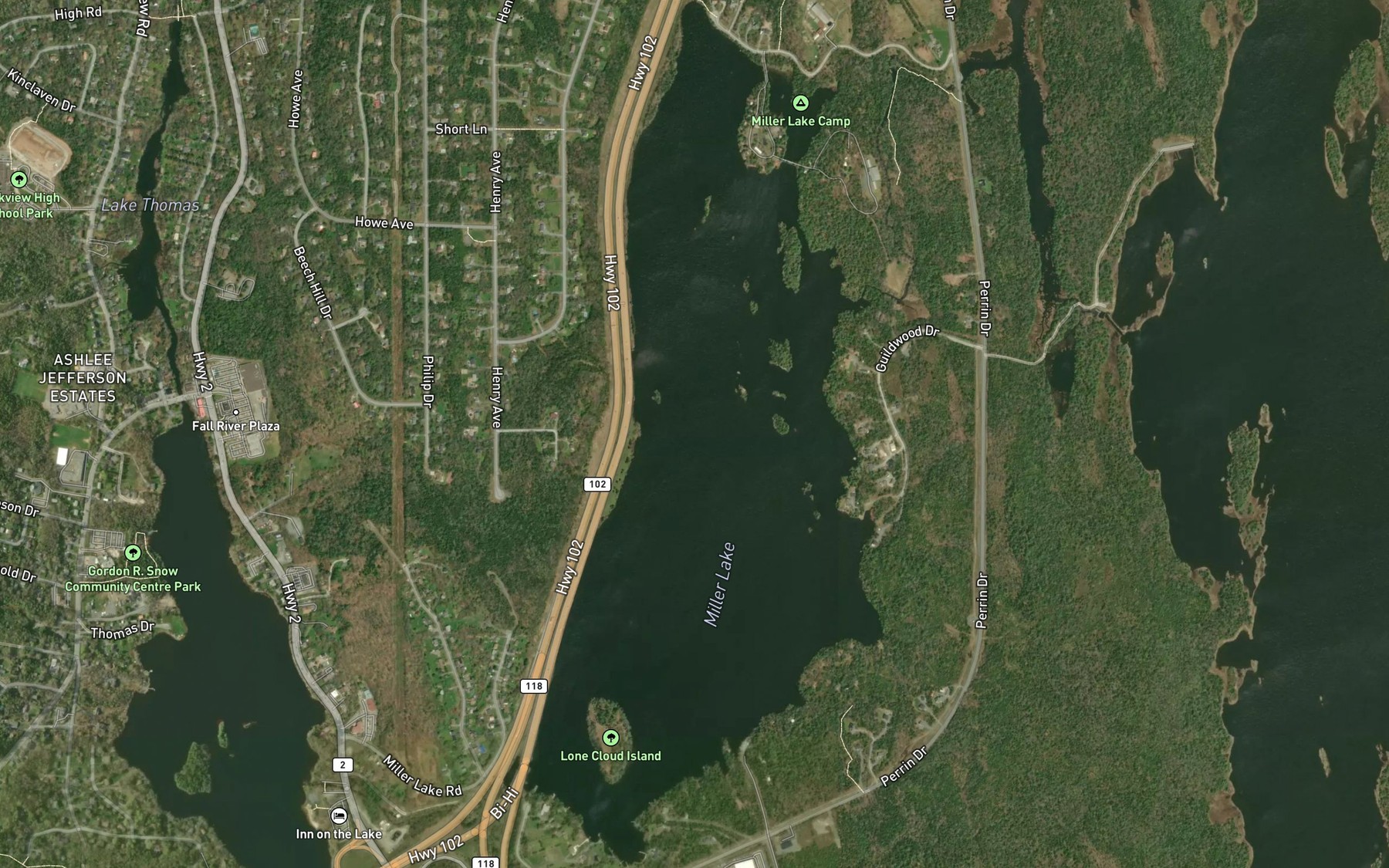Satellite map of the Miller Lake