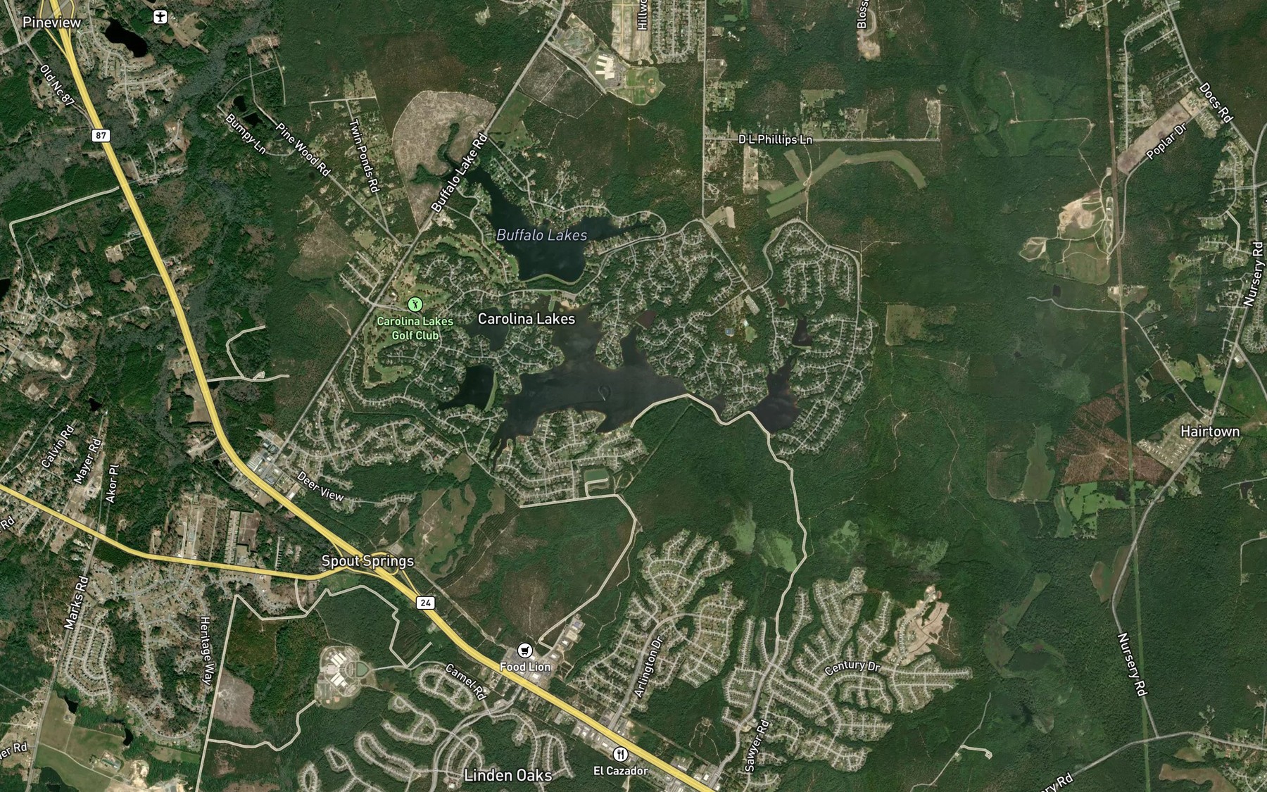 Satellite map of the Oak Branch