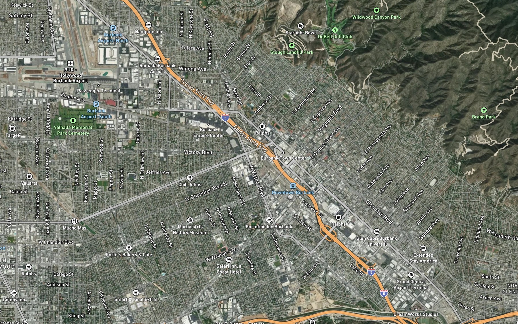 Satellite map of the Burbank Western Channel